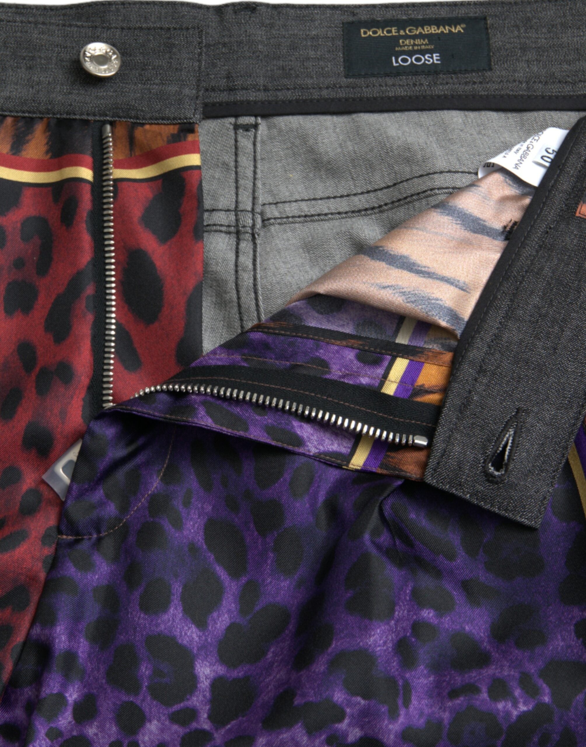 Dolce & Gabbana Flerfärgade Tiger Leopard Bomull Lösa Avsmalnande Byxor