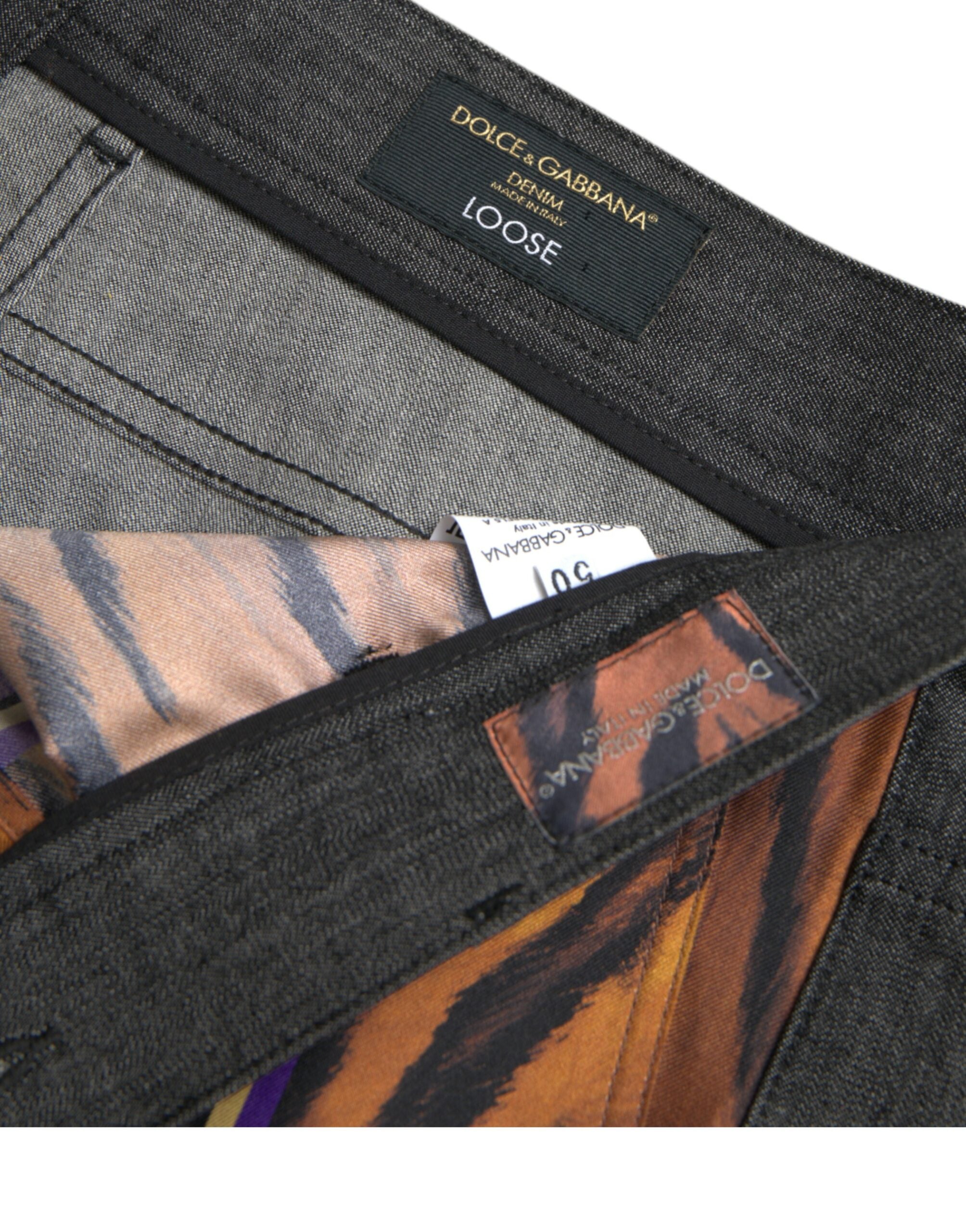 Dolce & Gabbana Flerfärgade Tiger Leopard Bomull Lösa Avsmalnande Byxor