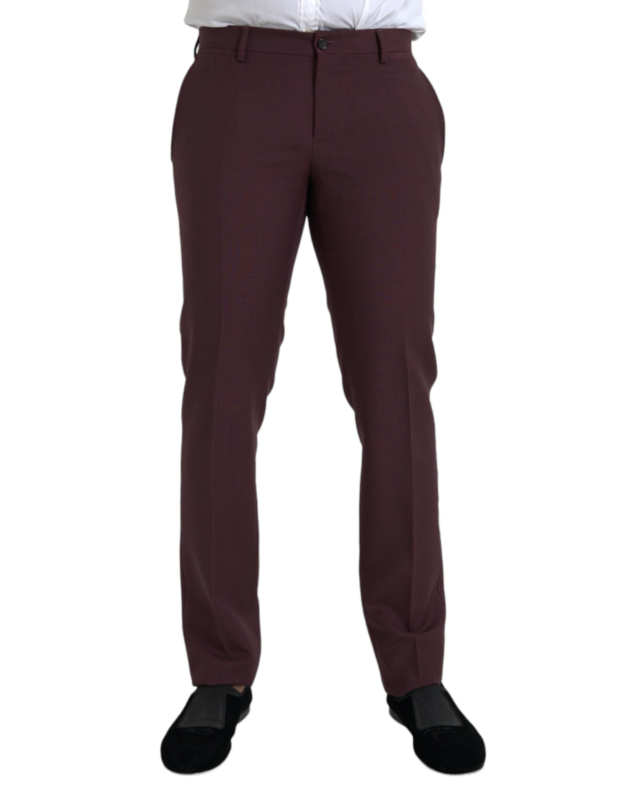 Dolce & Gabbana Maroon Wool Herr Slim Fit Dressbyxor