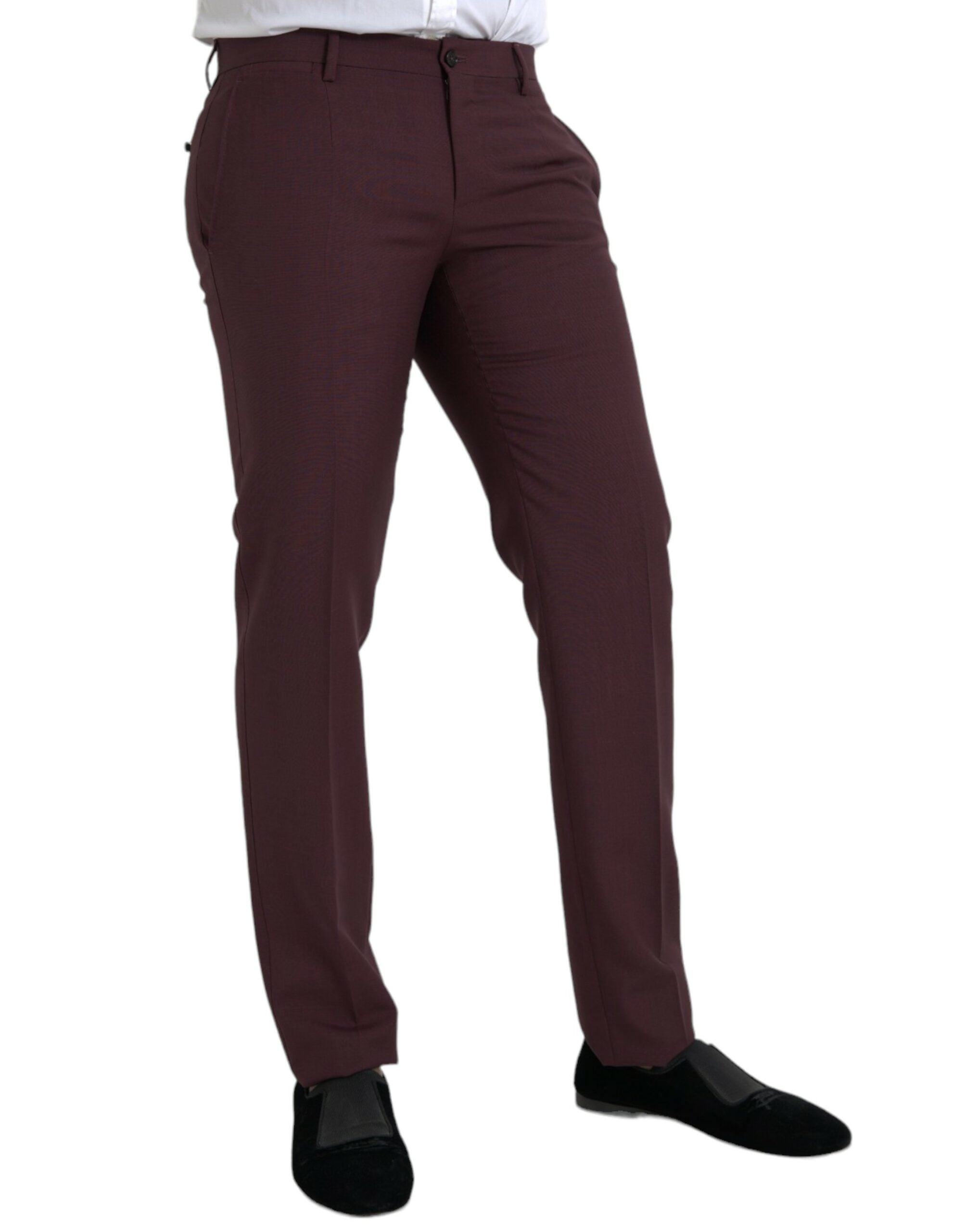 Dolce & Gabbana Maroon Wool Herr Slim Fit Dressbyxor