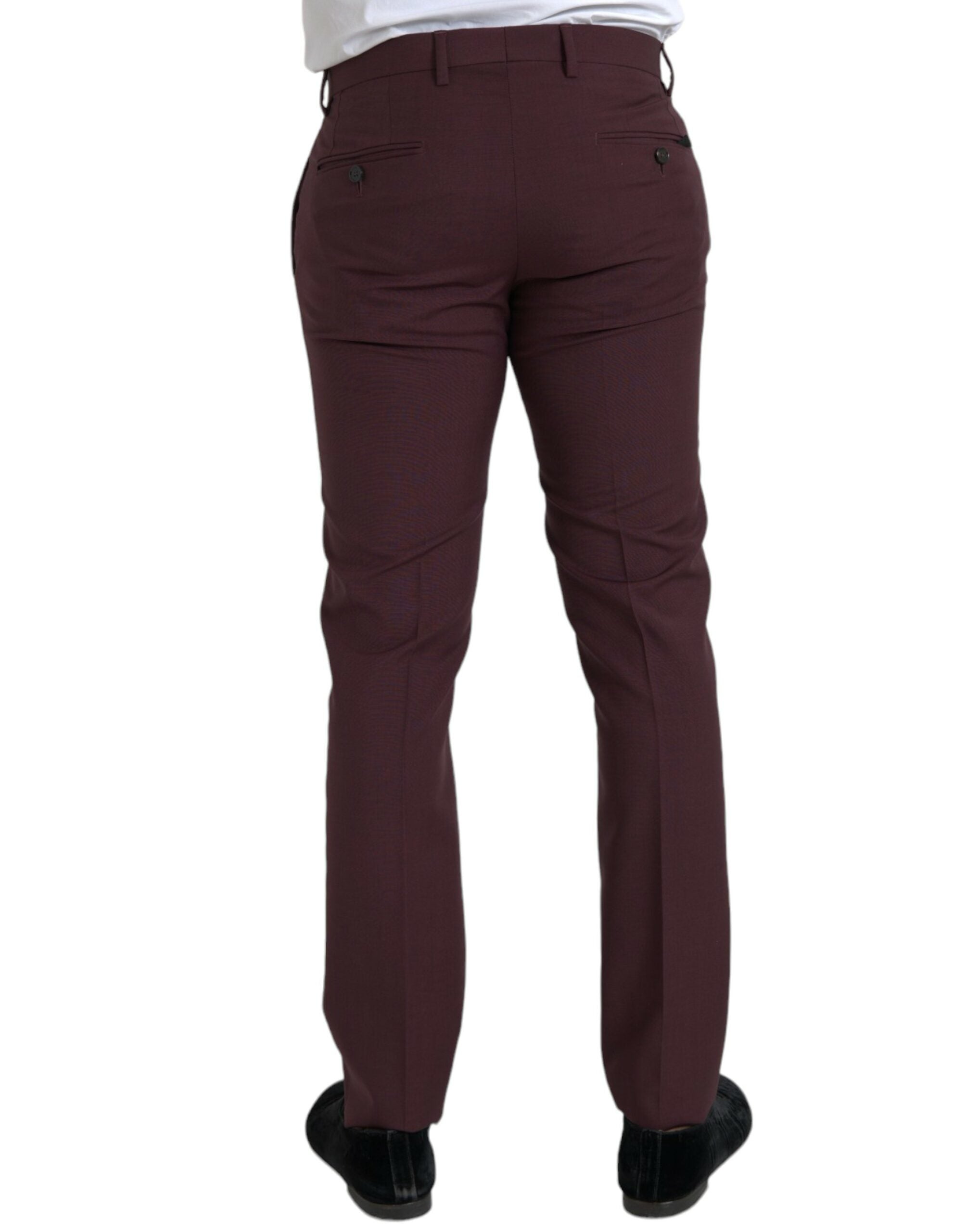 Dolce & Gabbana Maroon Wool Herr Slim Fit Dressbyxor
