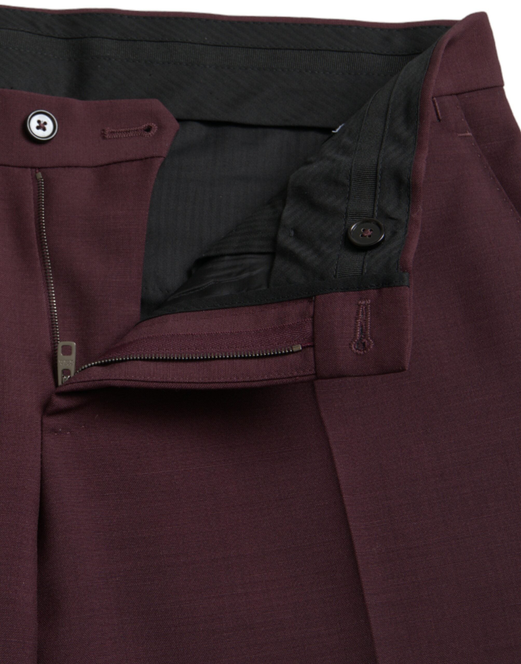 Dolce & Gabbana Maroon Wool Herr Slim Fit Dressbyxor