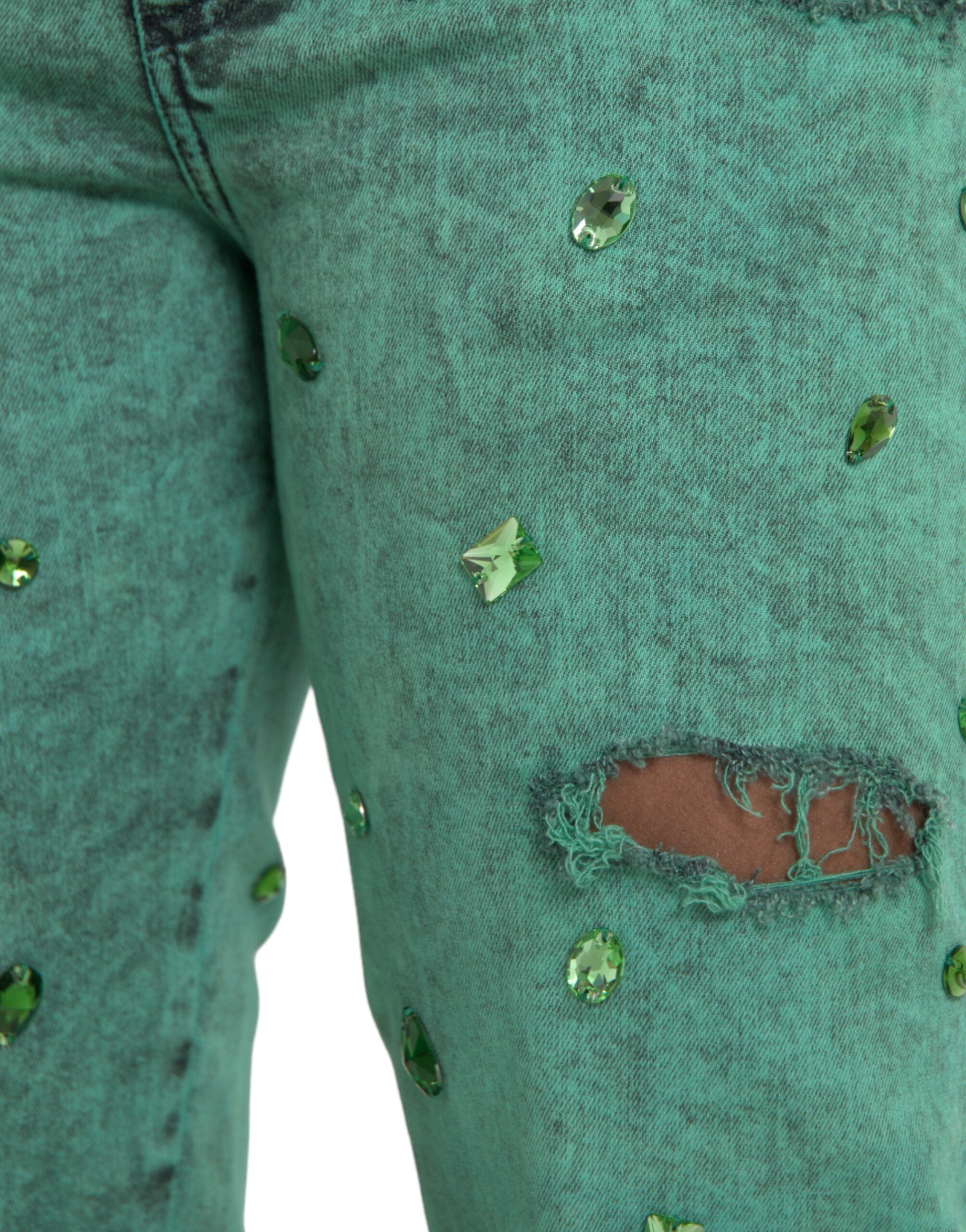 Dolce & Gabbana Gröna Kristaller Bomullsstretch Slim Jeans