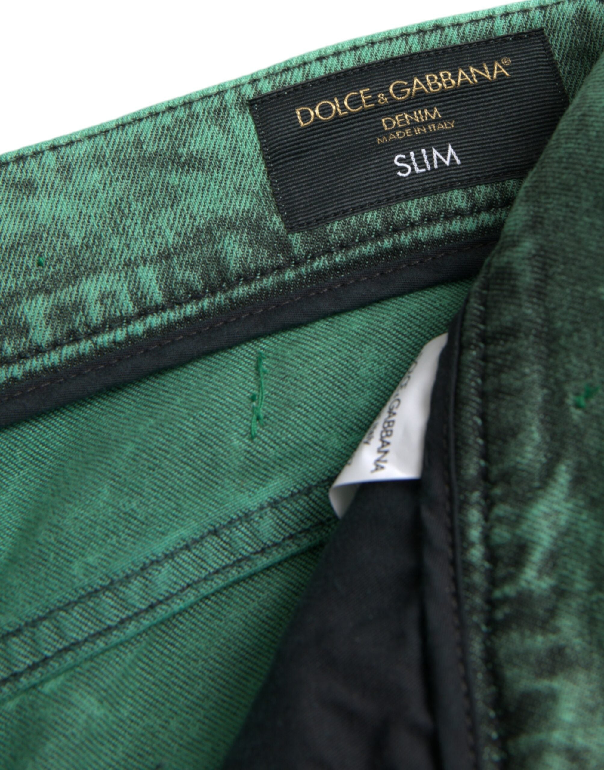 Dolce & Gabbana Gröna Kristaller Bomullsstretch Slim Jeans
