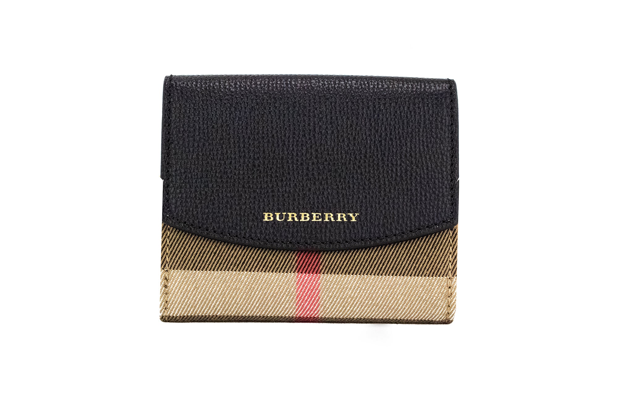 Burberry Luna svart rutigt läder i kanvas med myntplånbok med tryckknappar