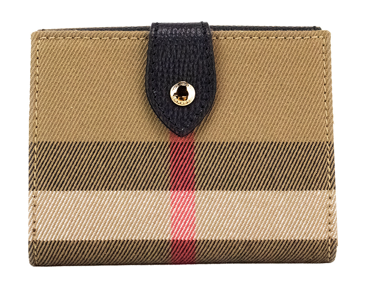 Burberry Luna svart rutigt läder i kanvas med myntplånbok med tryckknappar