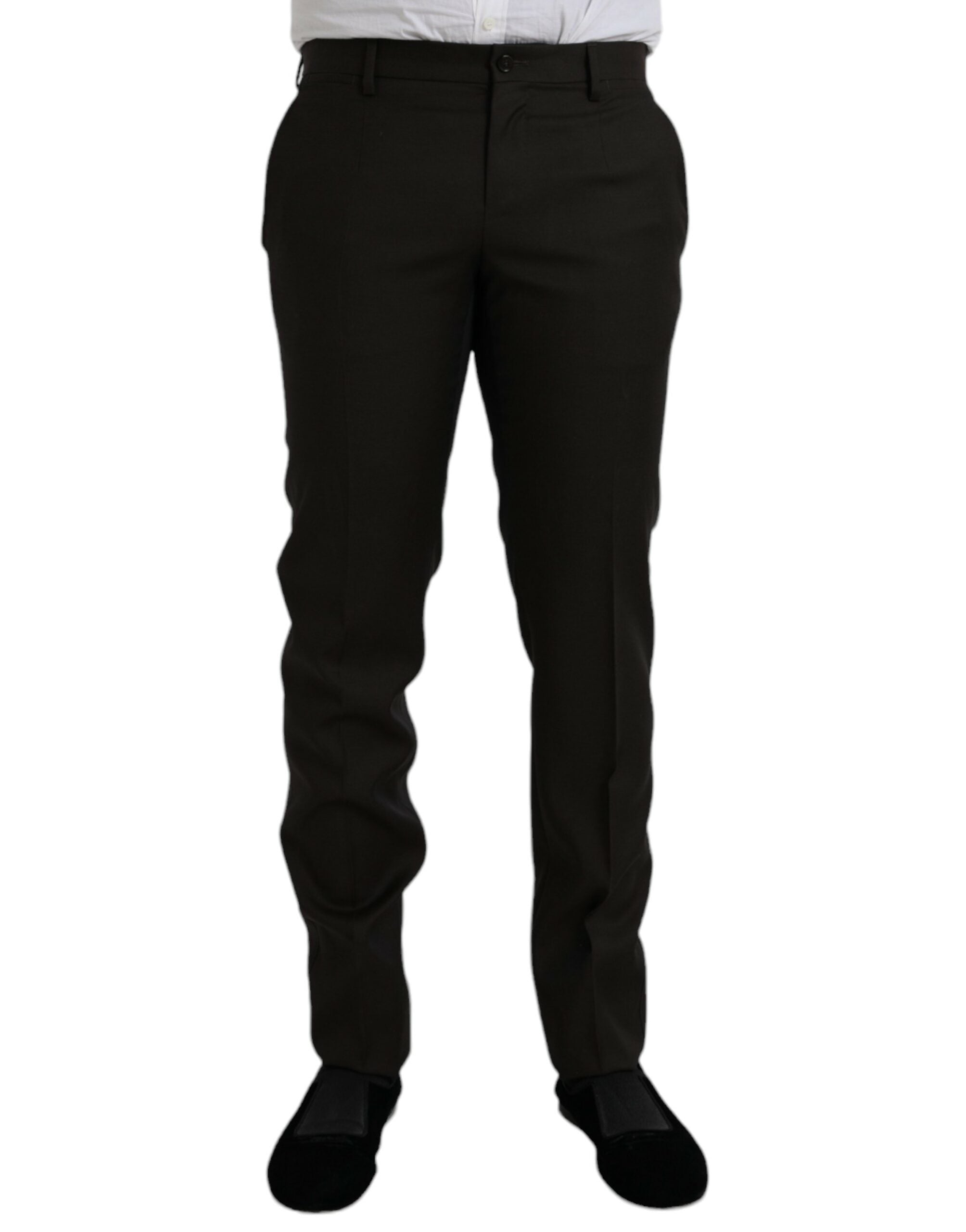 Dolce & Gabbana Mörkbruna Ull Slim Fit Formella Byxor