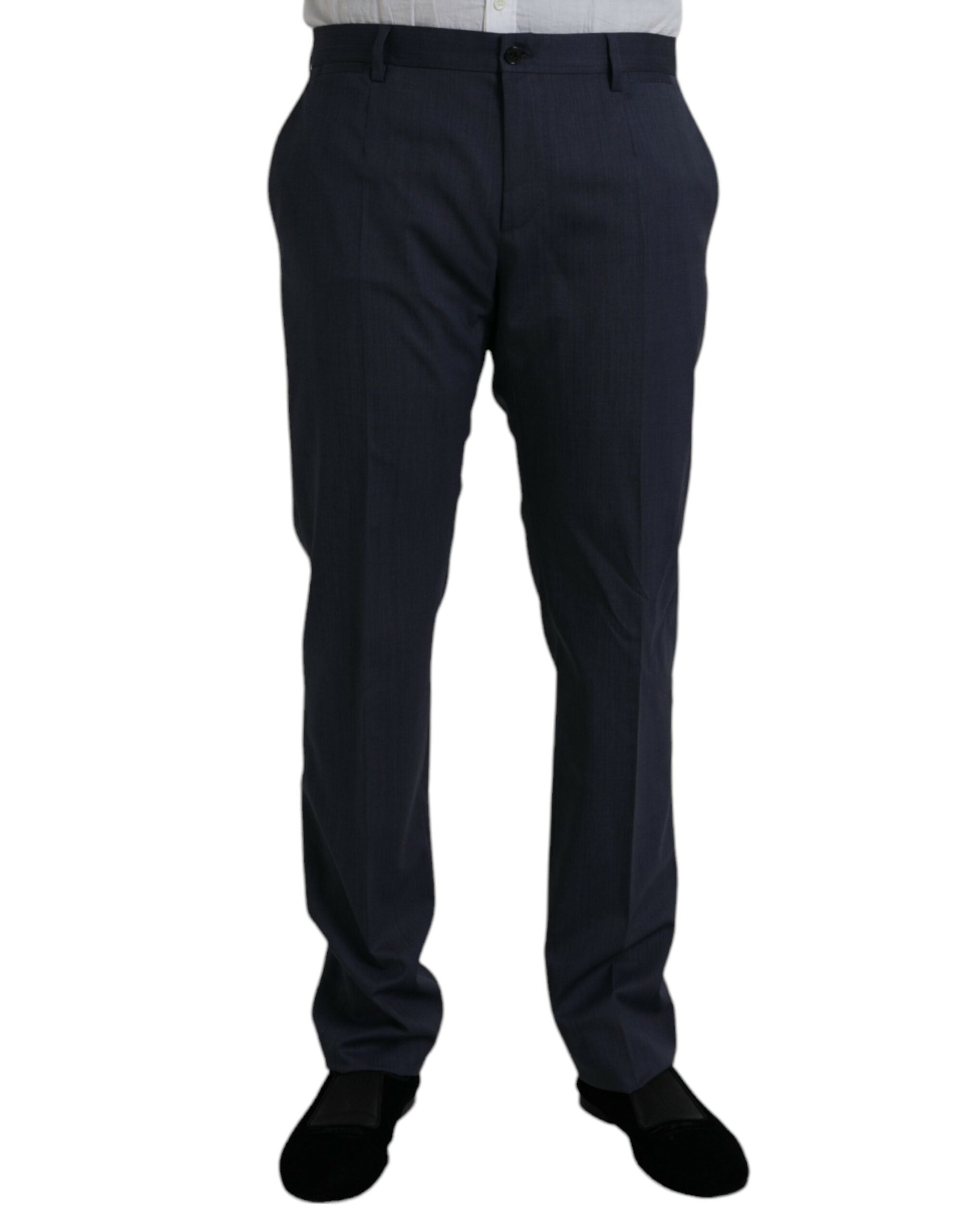 Dolce & Gabbana Blå Ull Slim Fit Klänning Formella Byxor