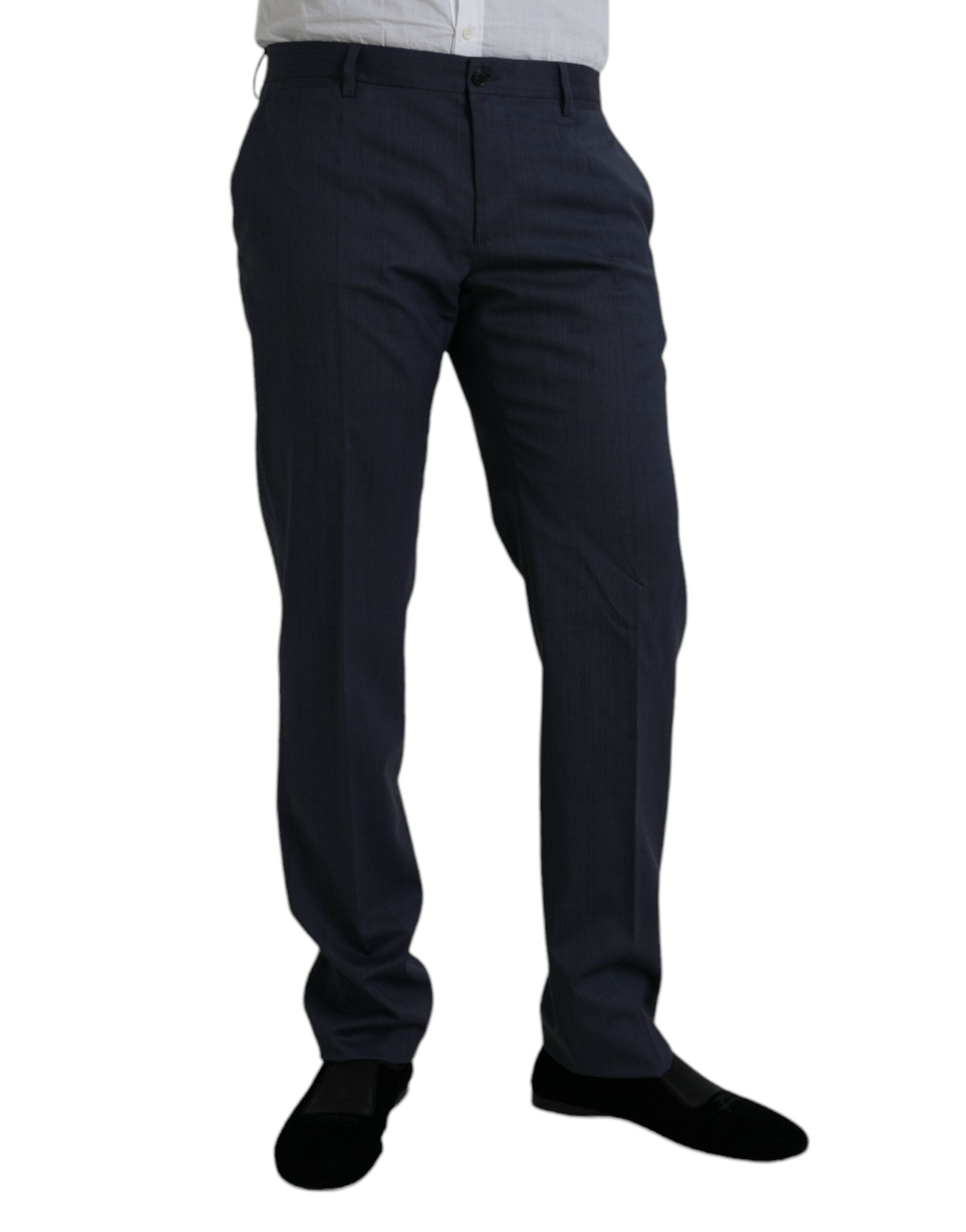 Dolce & Gabbana Blå Ull Slim Fit Klänning Formella Byxor