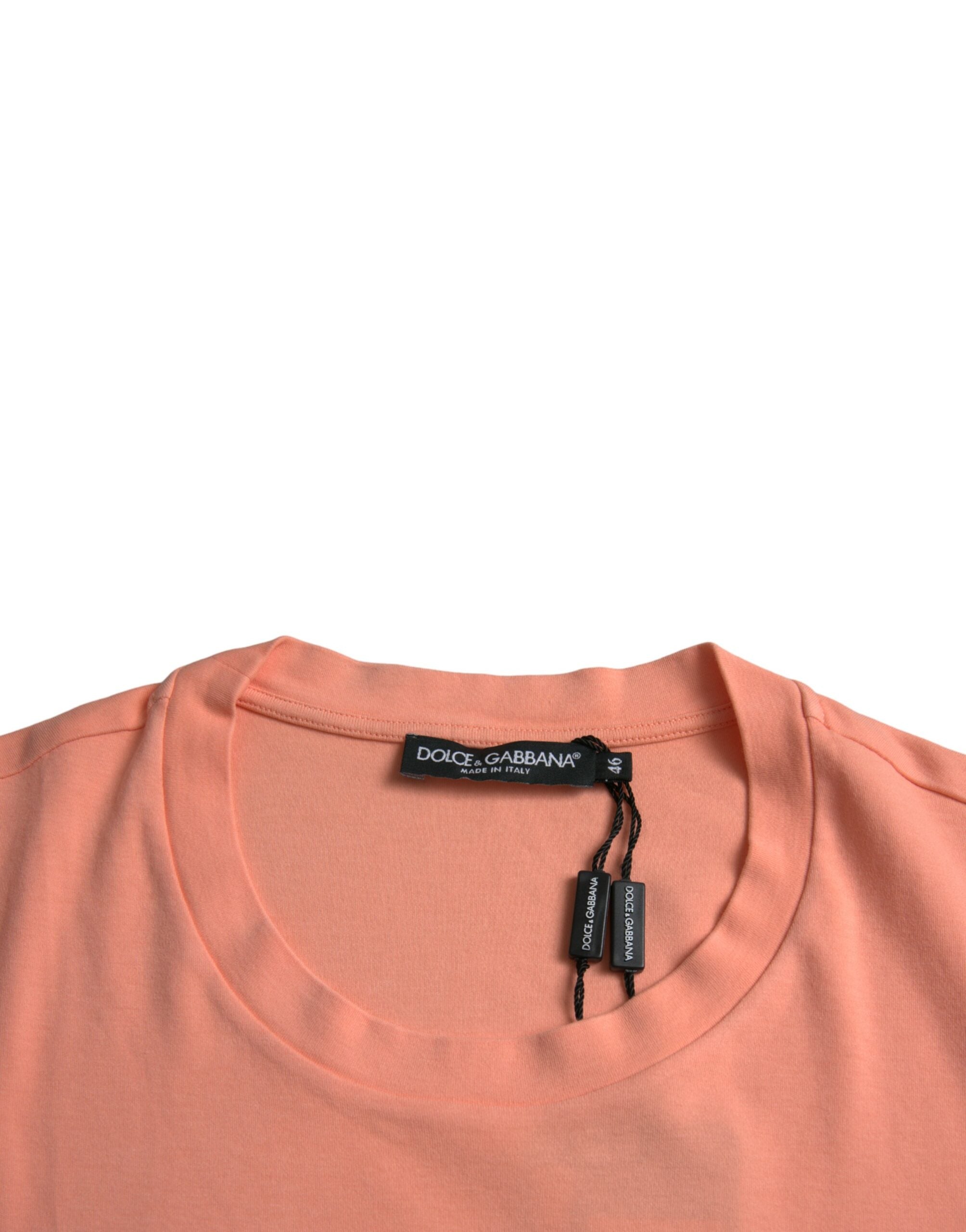 Dolce & Gabbana Korallfärgad bomulls-t-shirt med logotyptryck, kortärmad