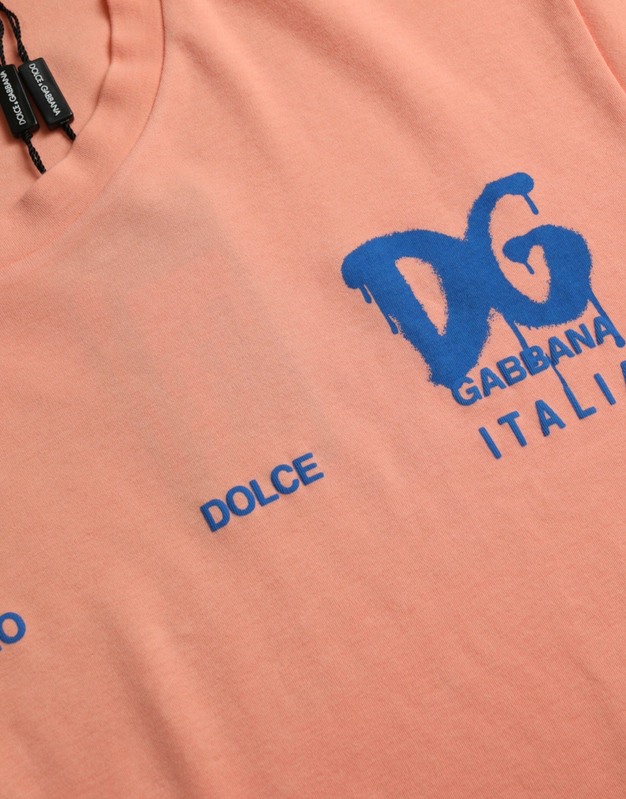 Dolce & Gabbana Korallfärgad bomulls-t-shirt med logotyptryck, kortärmad