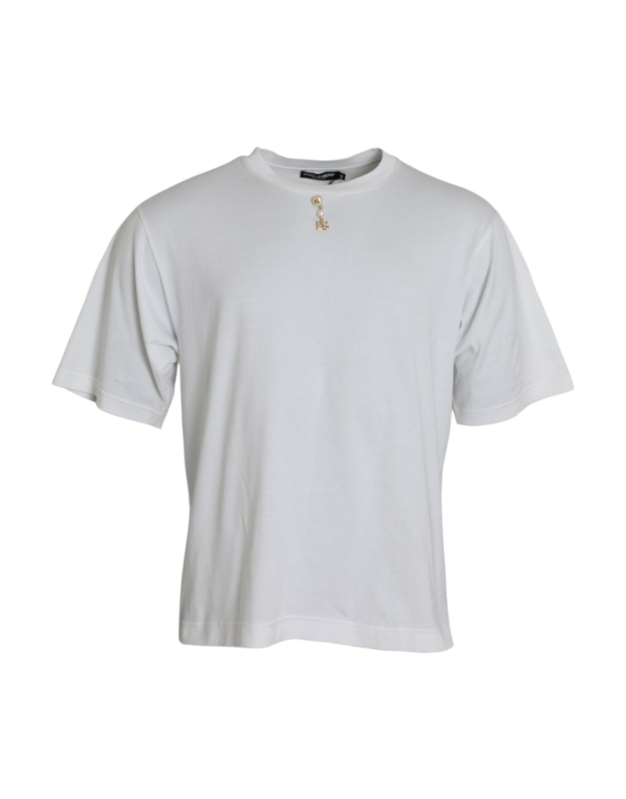 Dolce & Gabbana Vit utsmyckad bomulls-t-shirt med rund halsringning