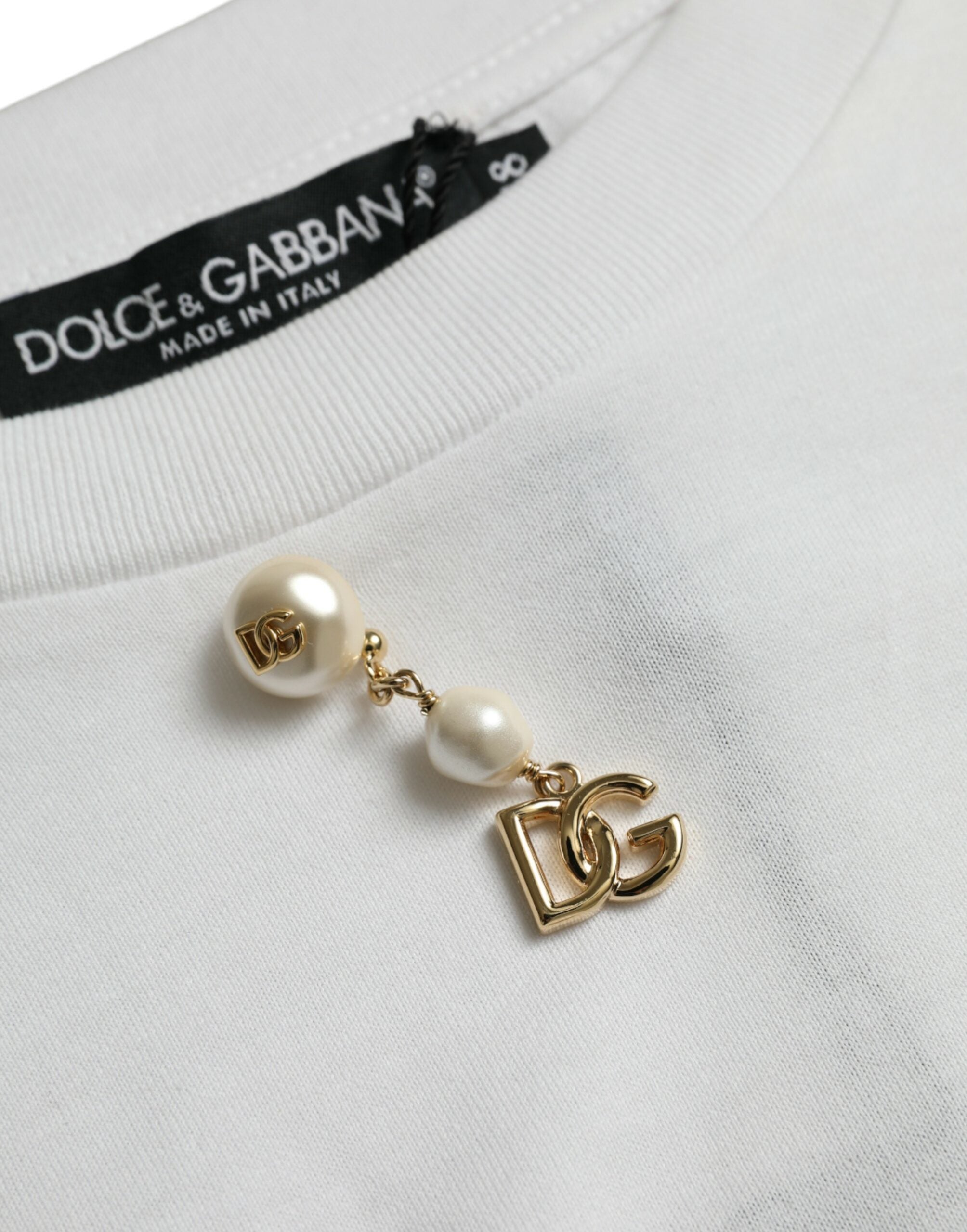 Dolce & Gabbana Vit utsmyckad bomulls-t-shirt med rund halsringning