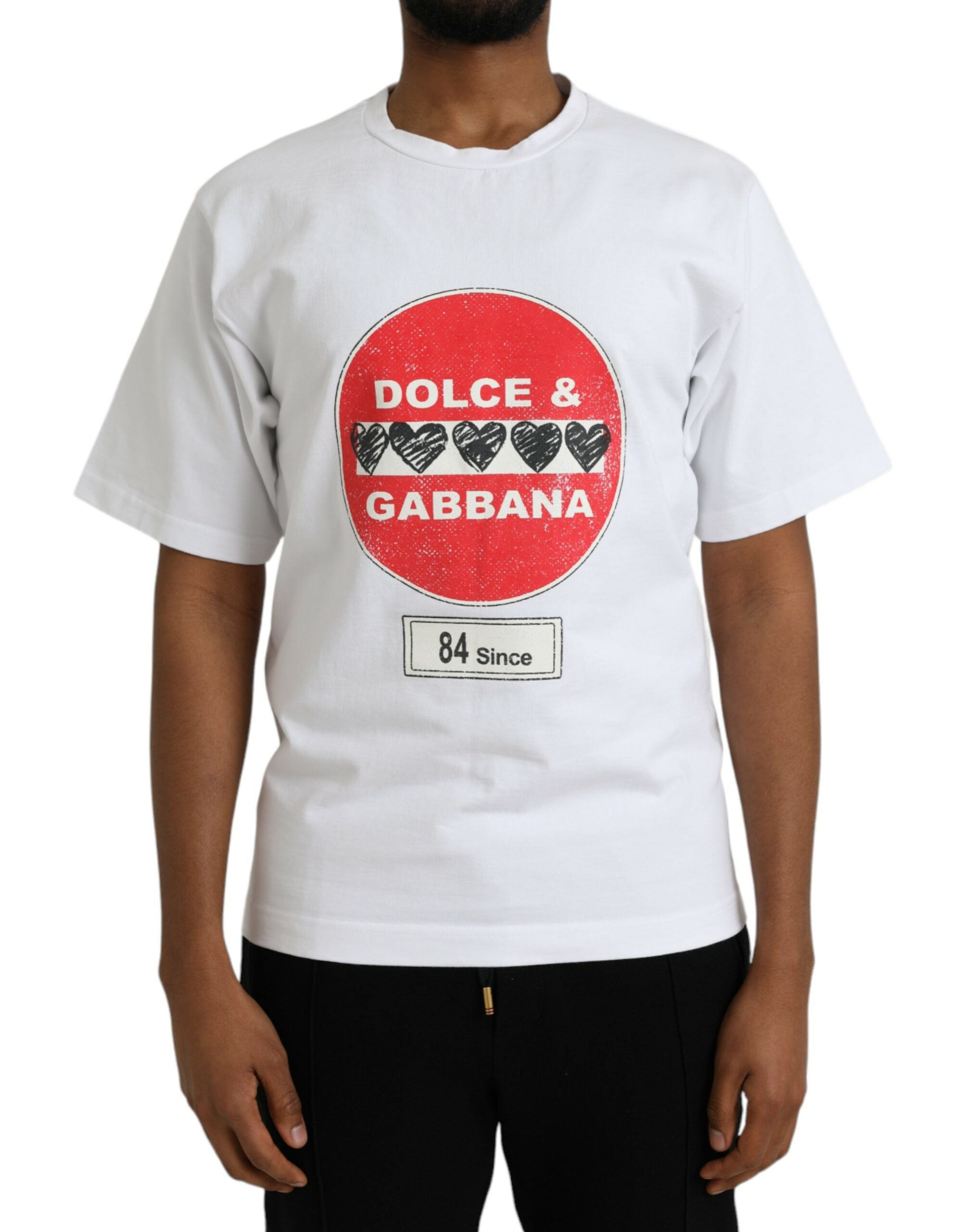 Dolce & Gabbana Vit Amor Heart Bomull Rundringad Kortärmad T-shirt