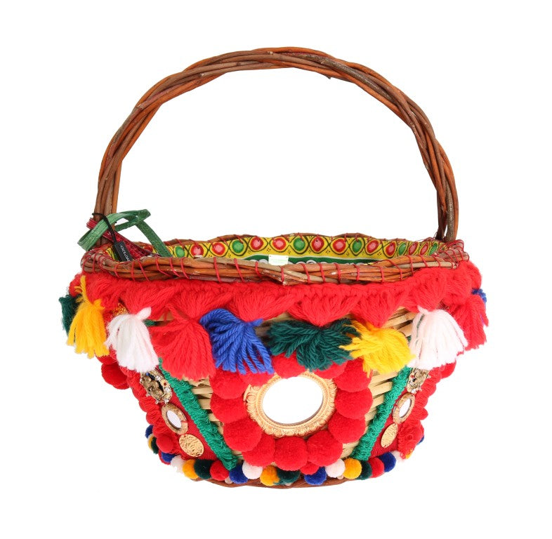 Dolce & Gabbana Flerfärgad AGNESE Sugrörsväska med Kristaller och Pompom