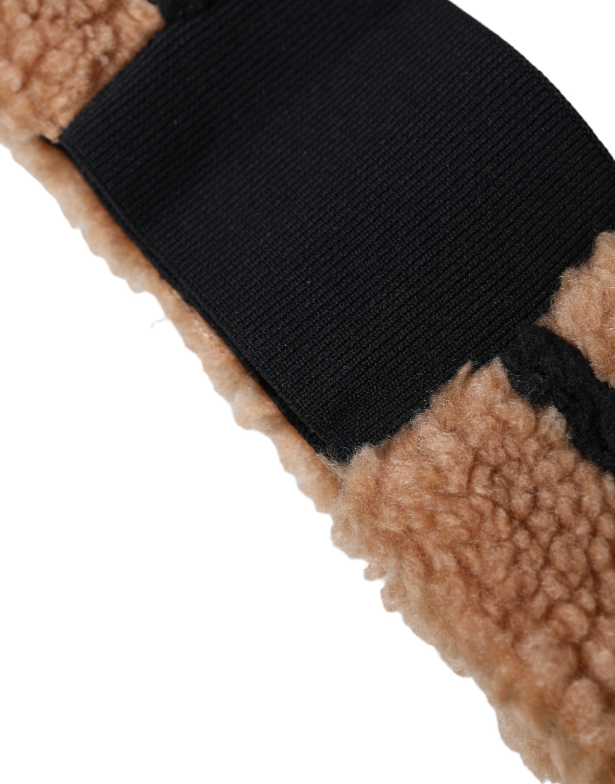 Dolce & Gabbana Brun Svart Fleece Ull Pannband Hatt Herr