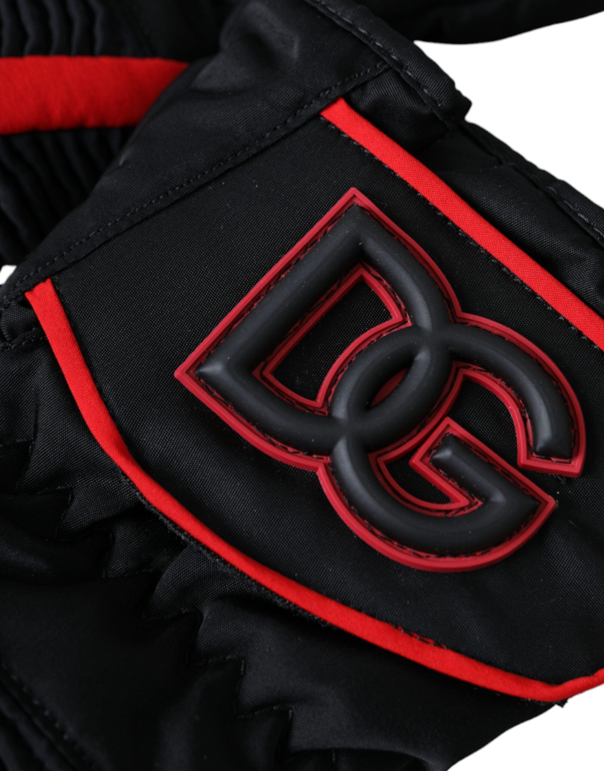 Dolce & Gabbana Svarta Röda Nylon Handskar Handledslängd