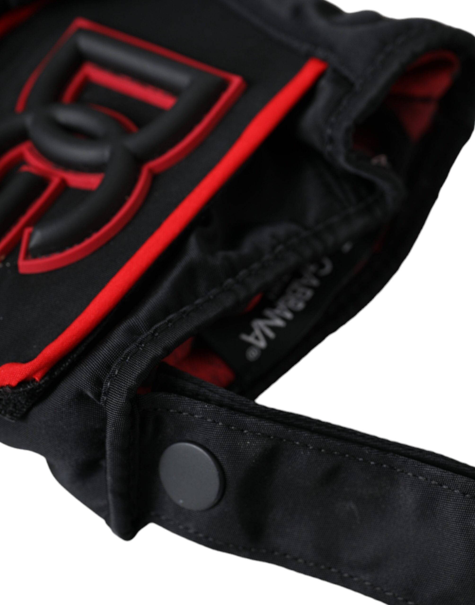Dolce & Gabbana Svarta Röda Nylon Handskar Handledslängd