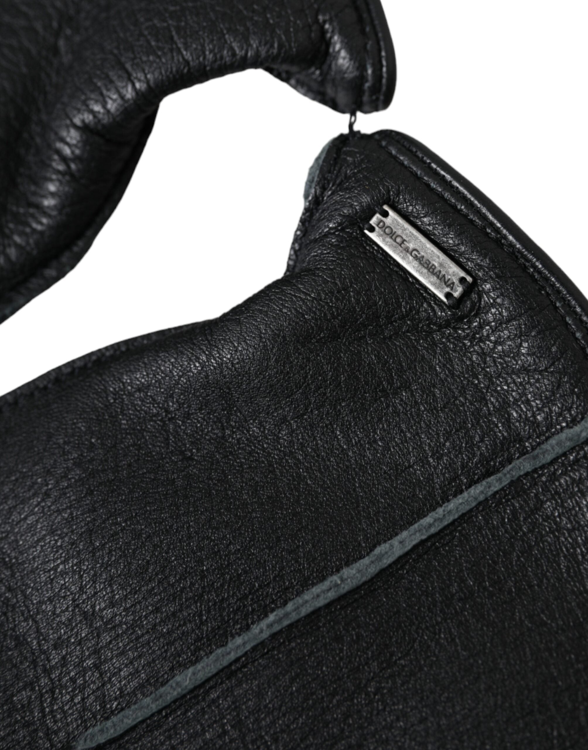 Dolce & Gabbana svarta handskar i läder med hjortmotiv