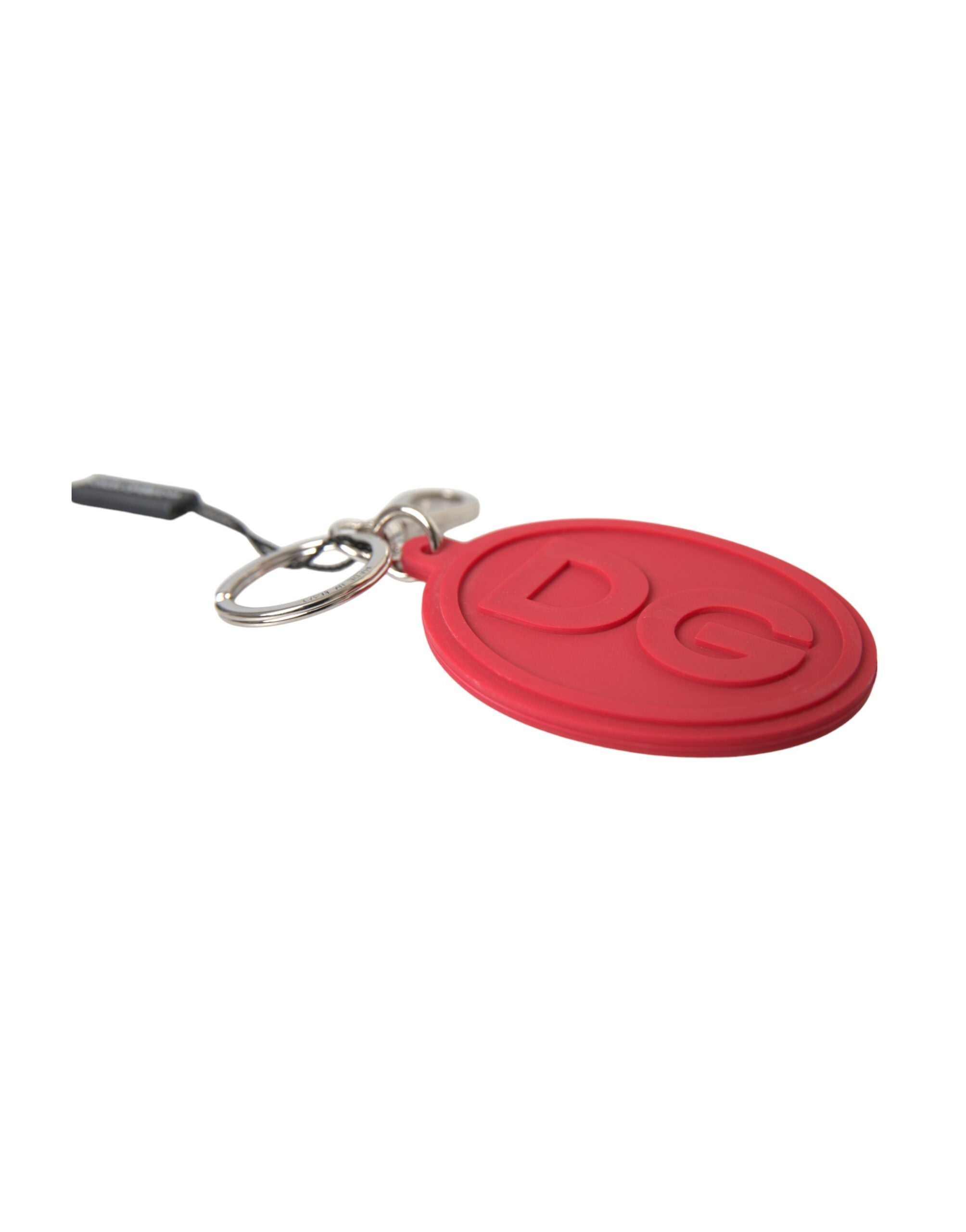 Dolce & Gabbana Röd Gummi DG Logotyp Silver Mässing Metall Nyckelring
