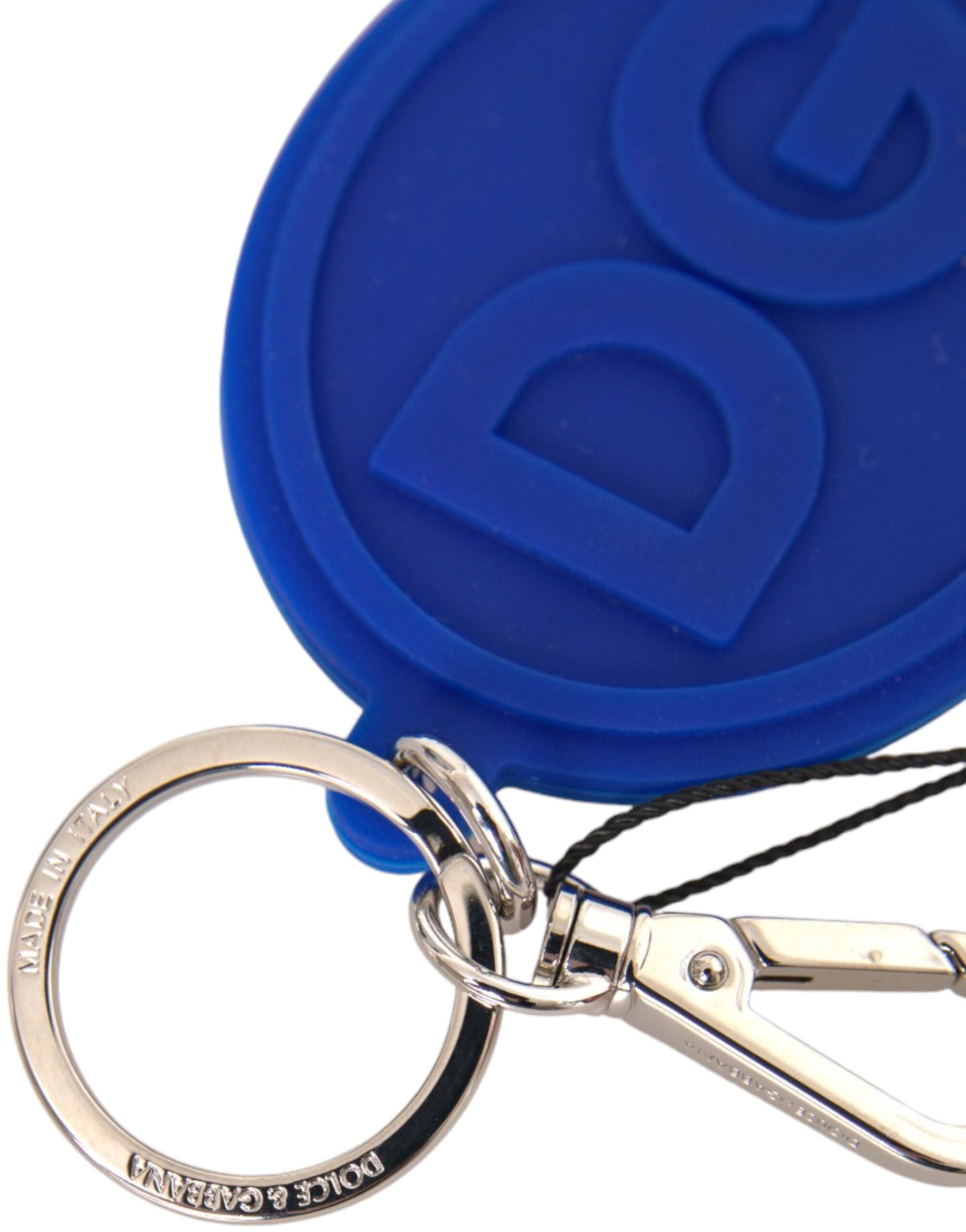 Dolce & Gabbana Blå Gummi DG Logo Silver Mässing Metall Nyckelring