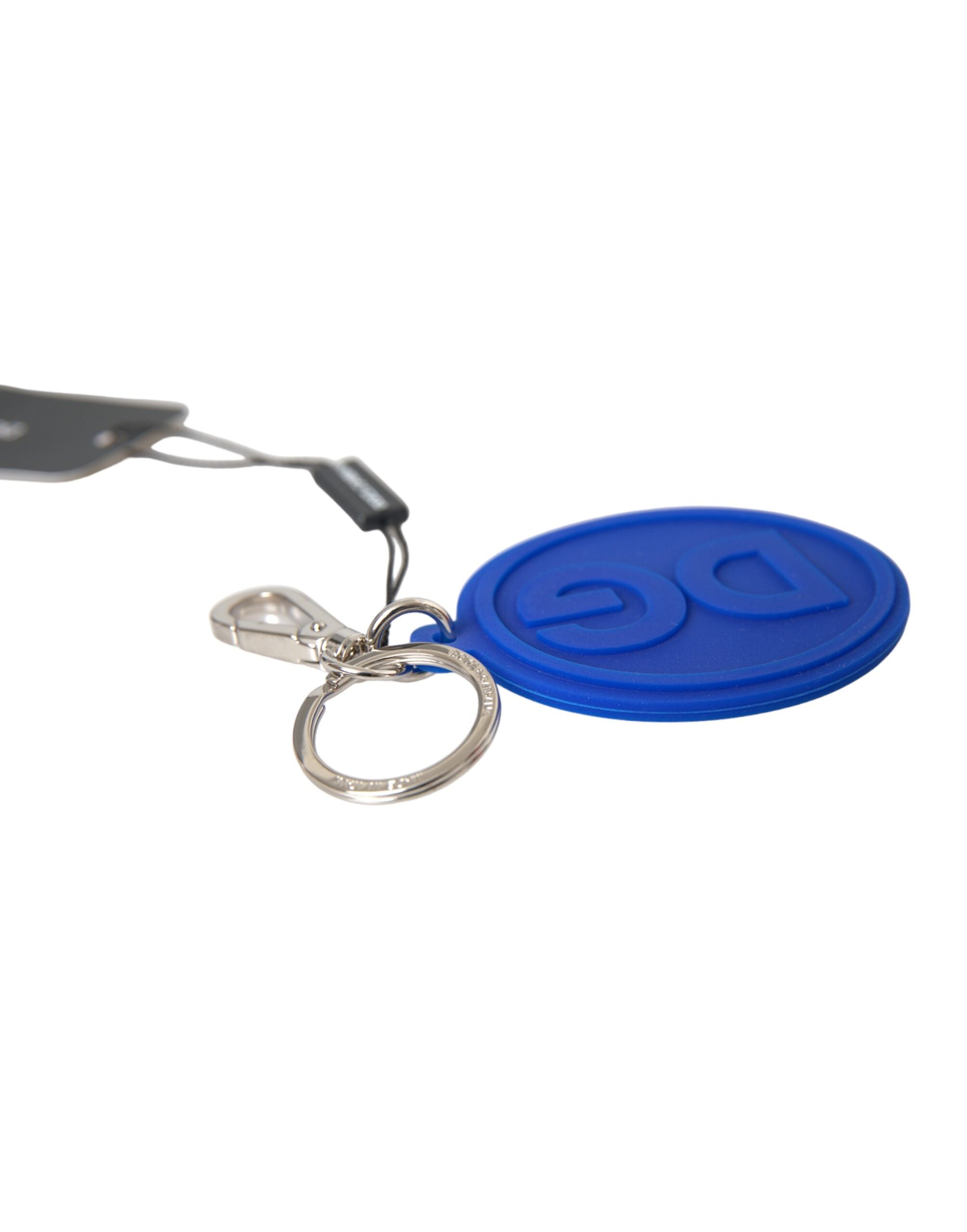 Dolce & Gabbana Blå Gummi DG Logo Silver Mässing Metall Nyckelring