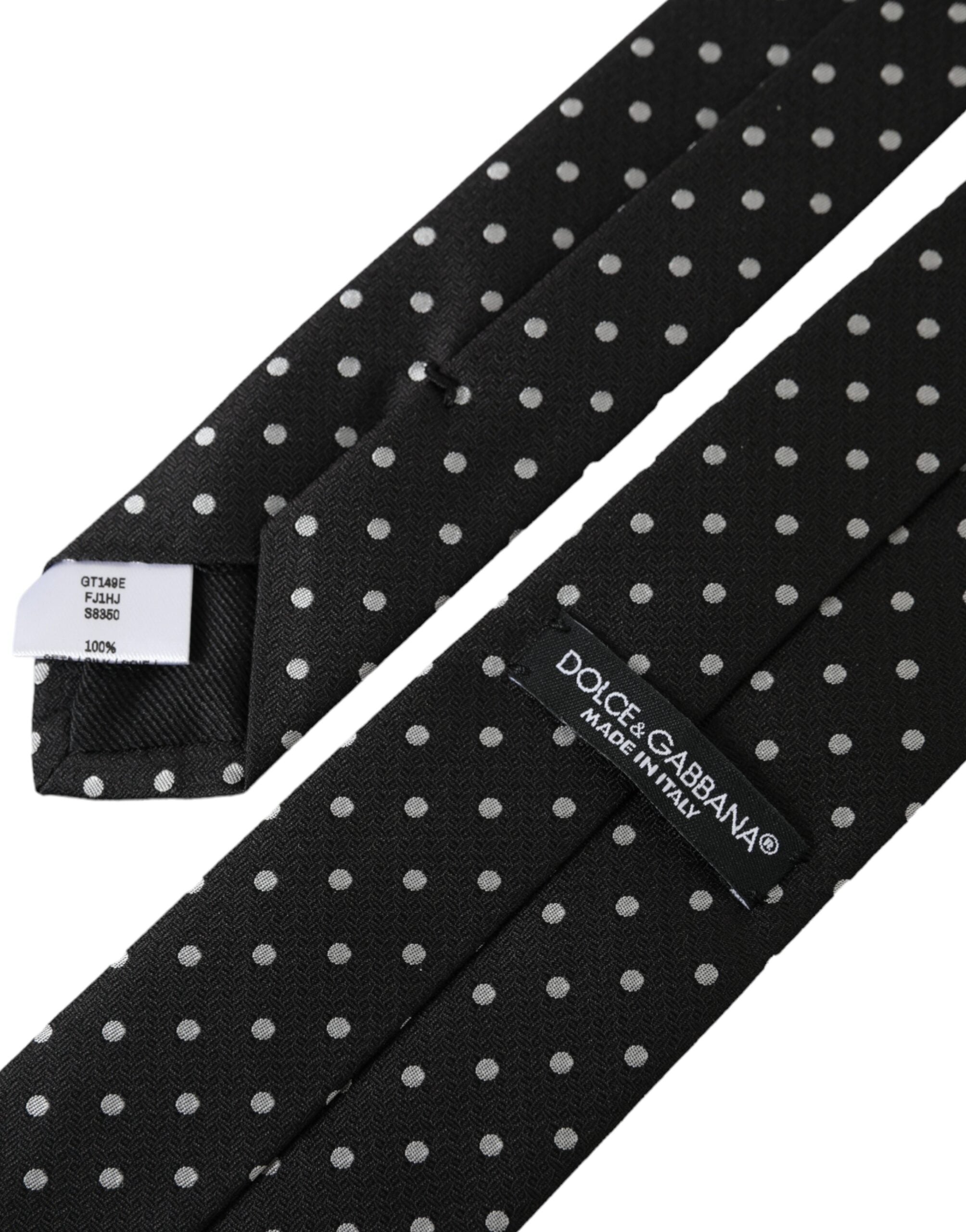 Dolce & Gabbana Svartvita Prickiga 100% Siden Slips Ansiktsmask
