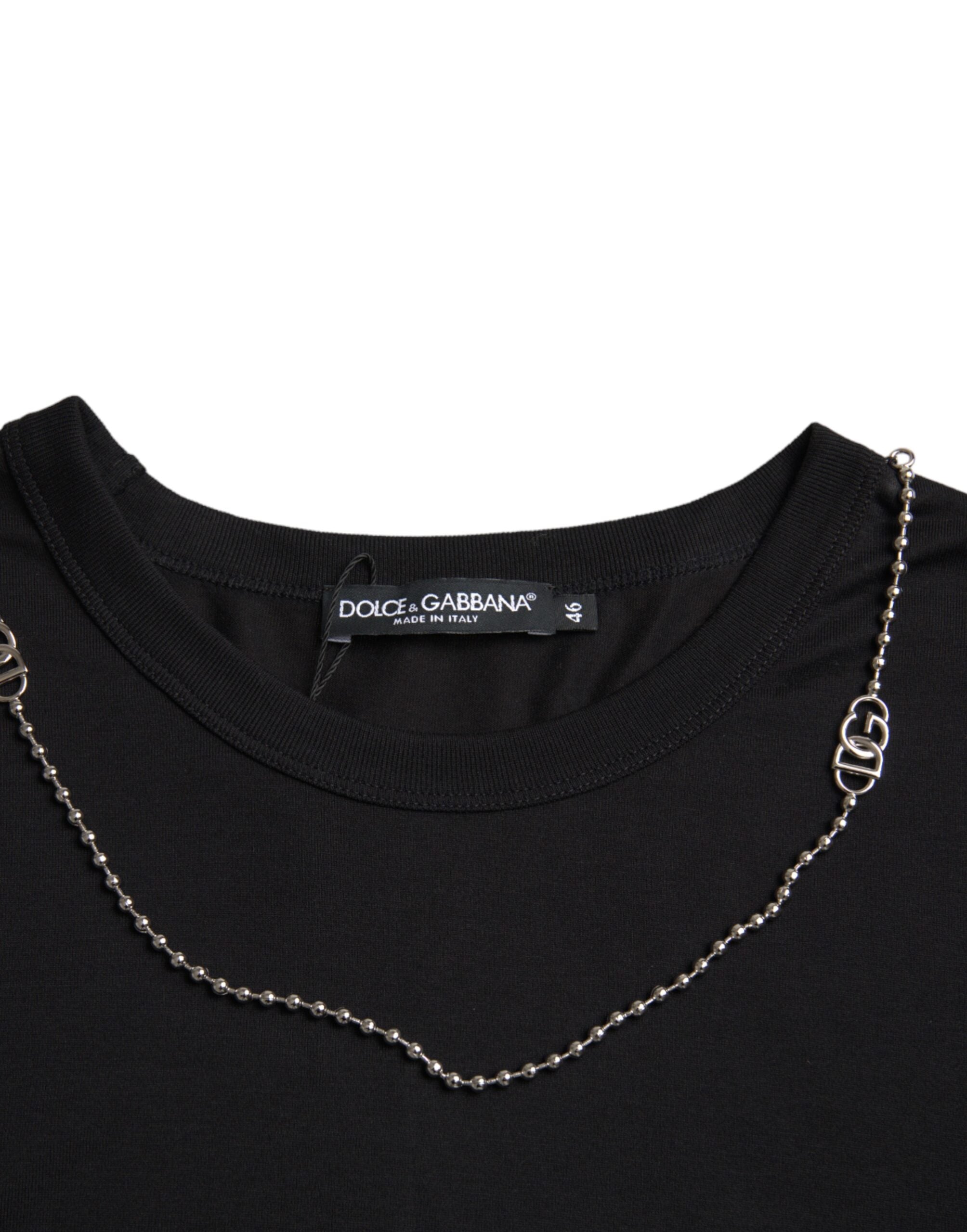 Dolce Gabbana Svart bomulls-t-shirt med kort ärm och silverkedja