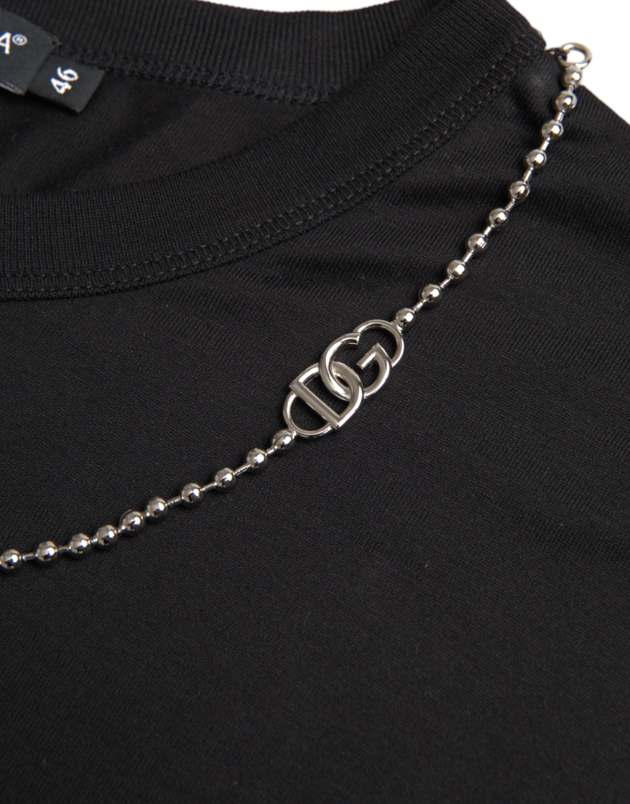 Dolce Gabbana Svart bomulls-t-shirt med kort ärm och silverkedja