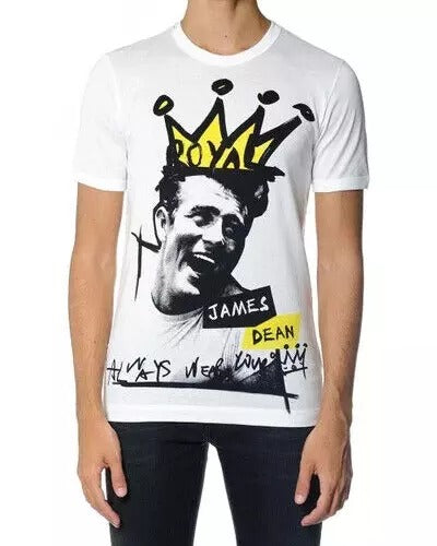 Dolce & Gabbana Vit Grafisk Bomull Kortärmad Herr T-shirt