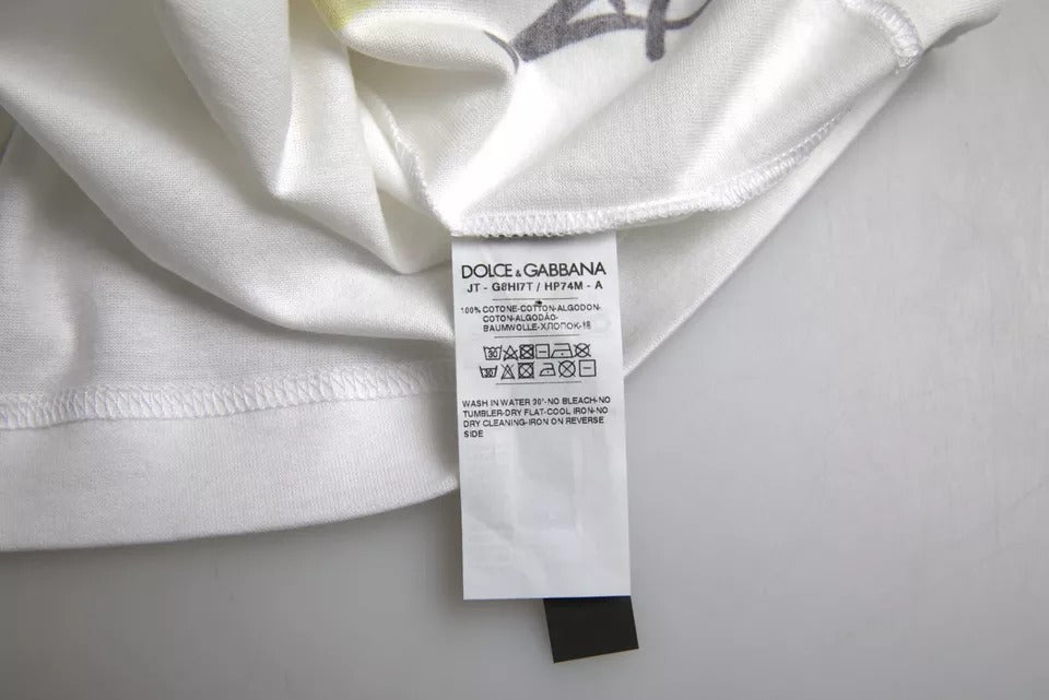 Dolce & Gabbana Vit Grafisk Bomull Kortärmad Herr T-shirt