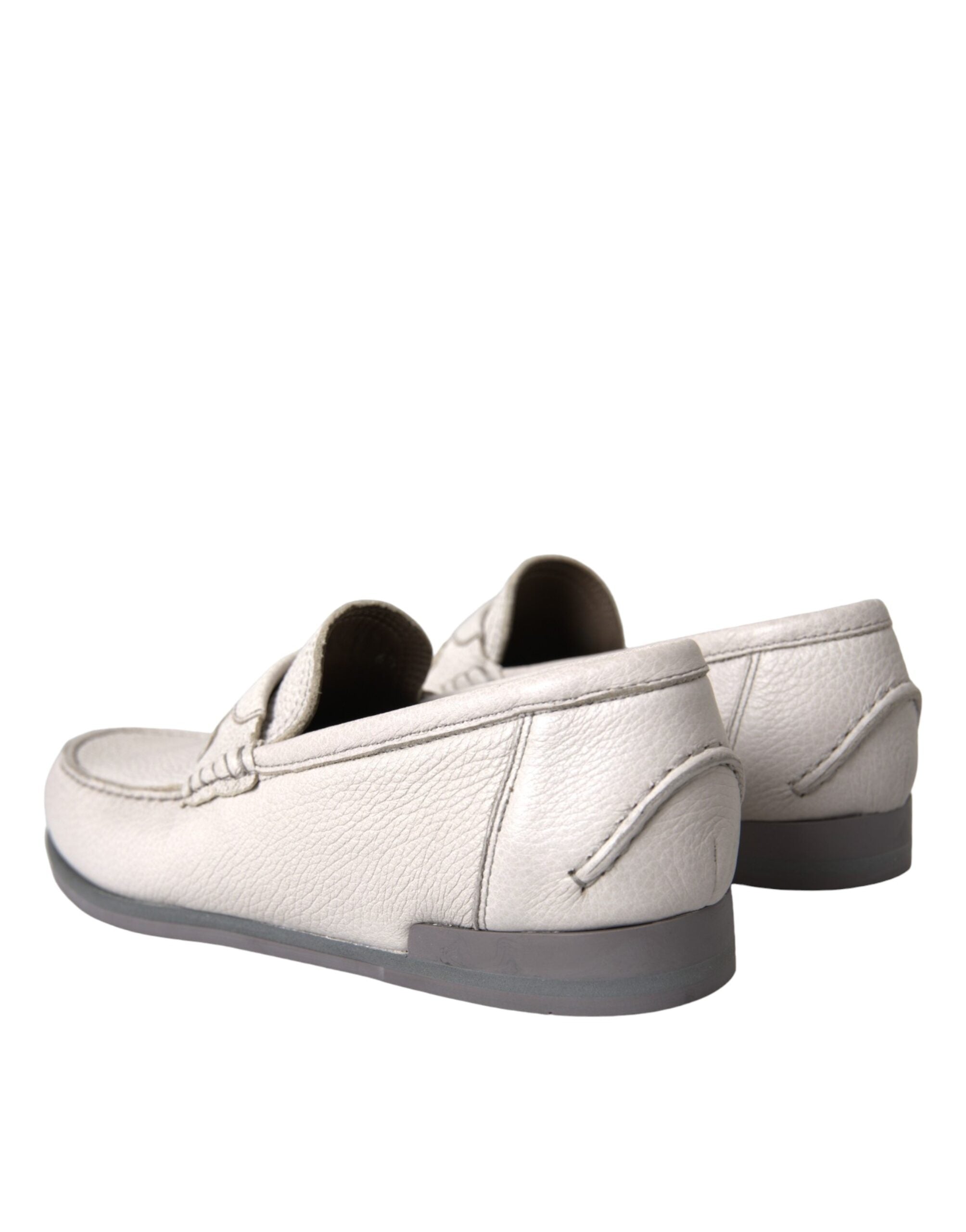 Dolce & Gabbana Vita Grå Läderslip Mocassin Skor Loafer
