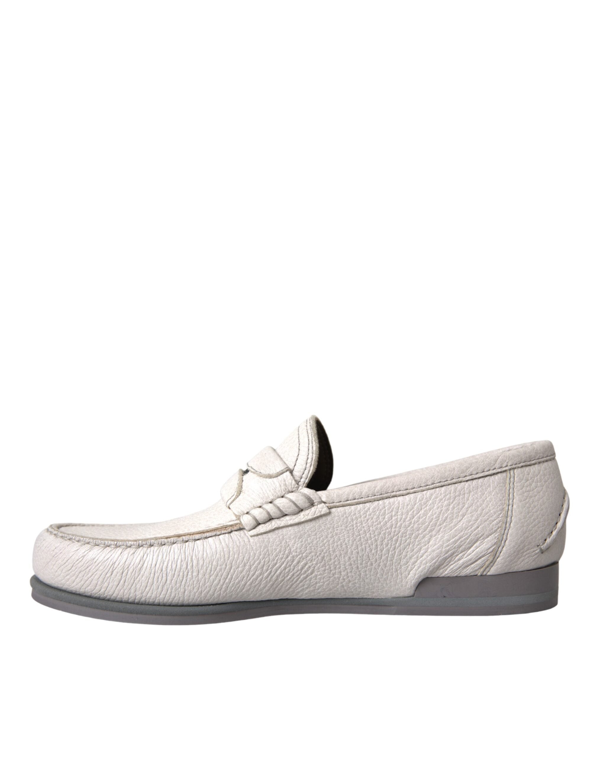 Dolce & Gabbana Vita Grå Läderslip Mocassin Skor Loafer