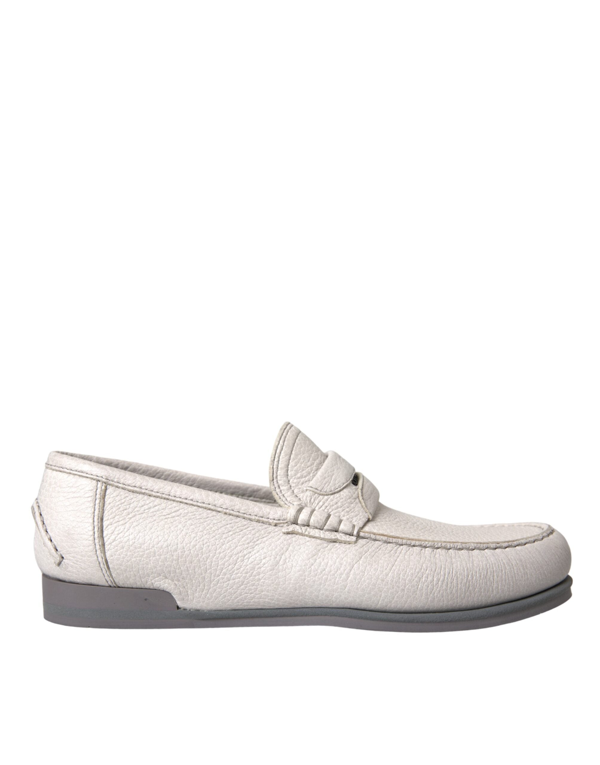 Dolce & Gabbana Vita Grå Läderslip Mocassin Skor Loafer