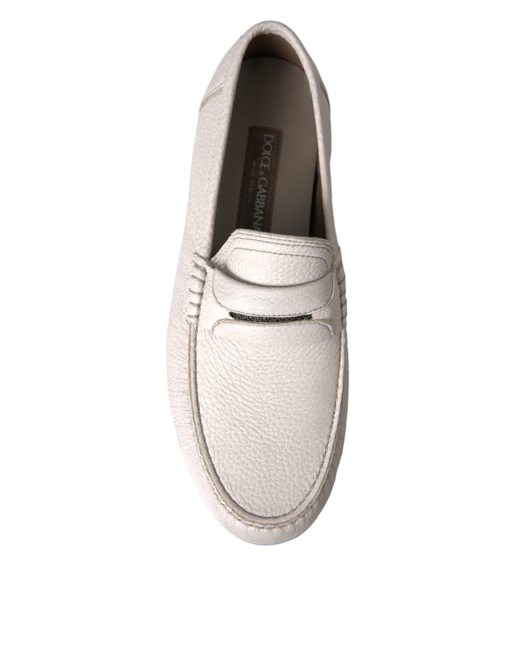 Dolce & Gabbana Vita Grå Läderslip Mocassin Skor Loafer