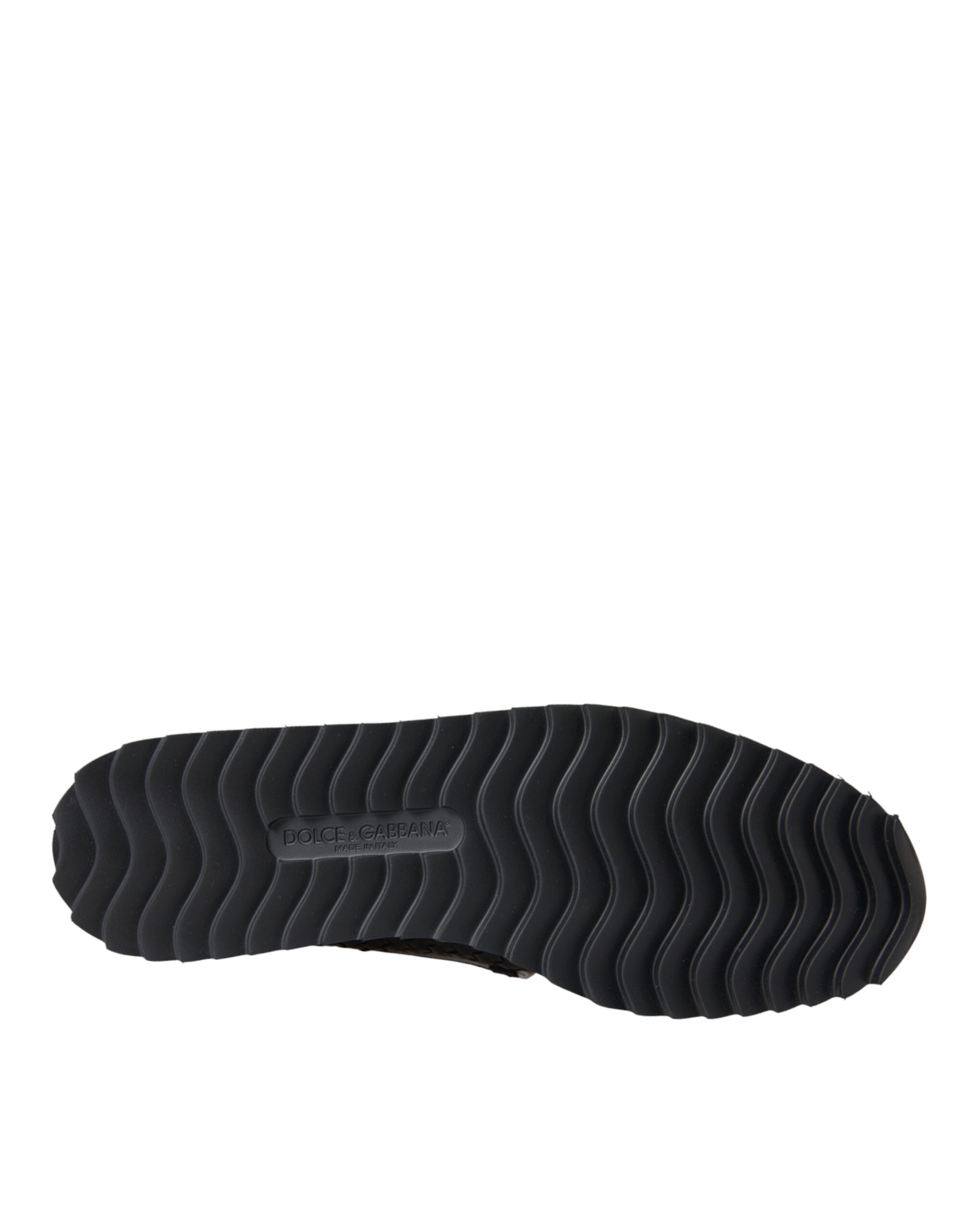 Dolce & Gabbana Svarta Vävda Buffalo Läder Loafers Herrskor