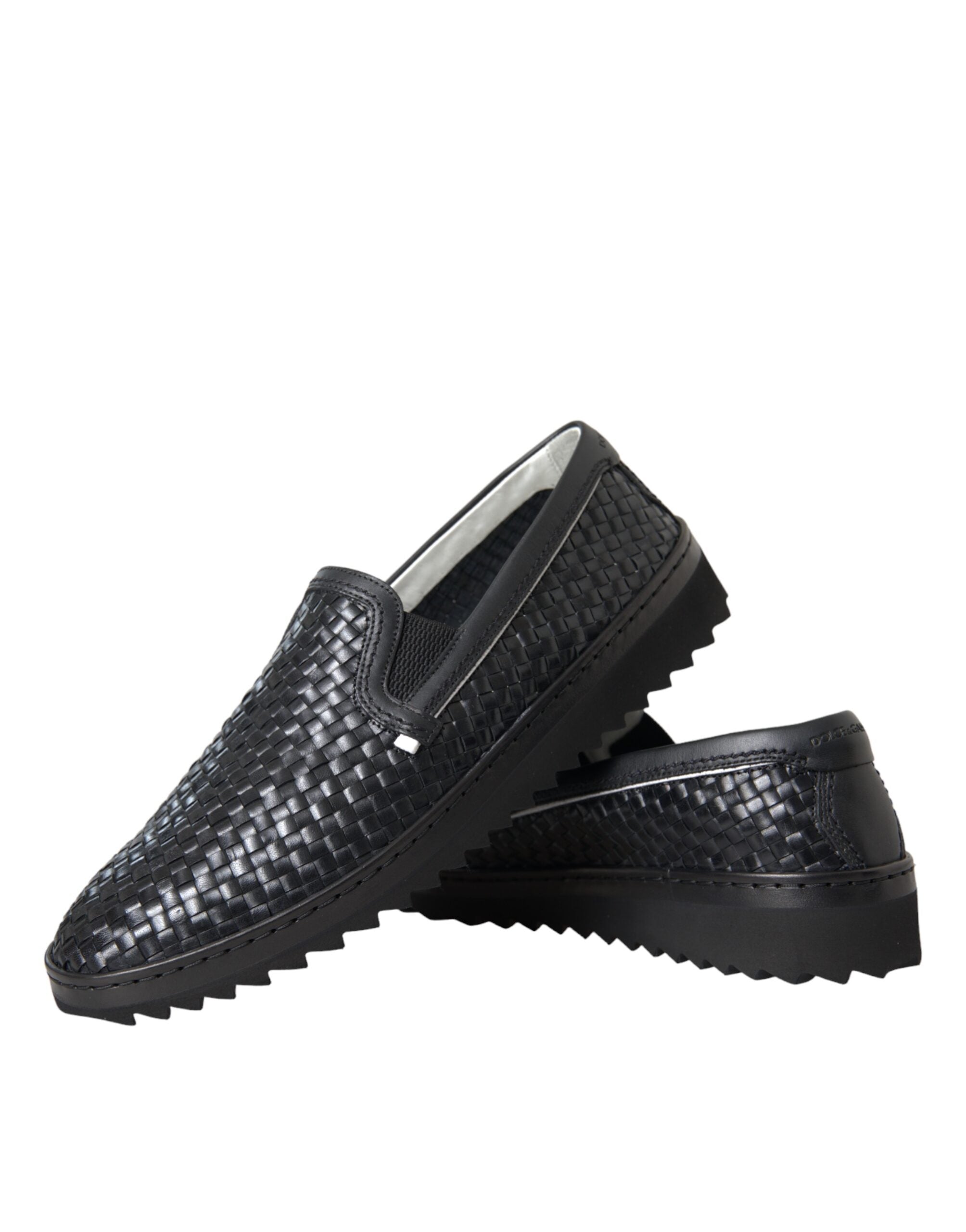 Dolce & Gabbana Svarta Vävda Buffalo Läder Loafers Herrskor