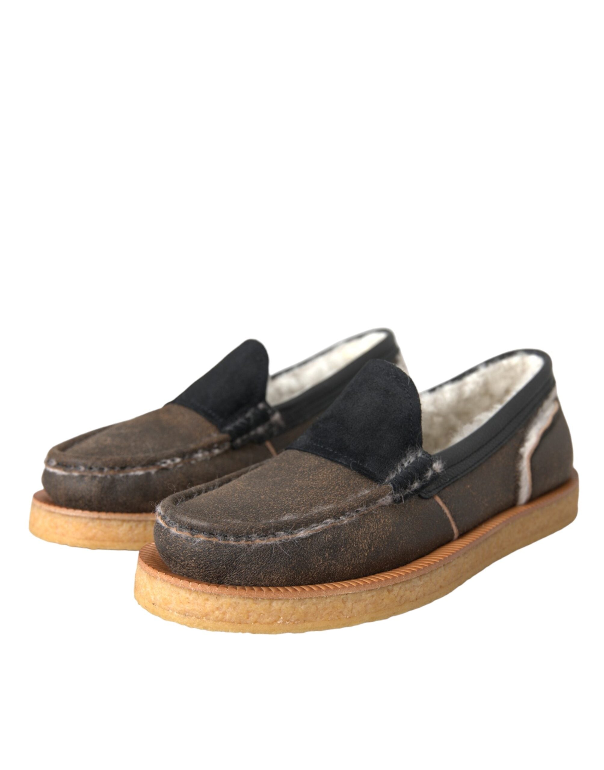 Dolce & Gabbana Bruna Svarta Päls Läderloafers Herrskor