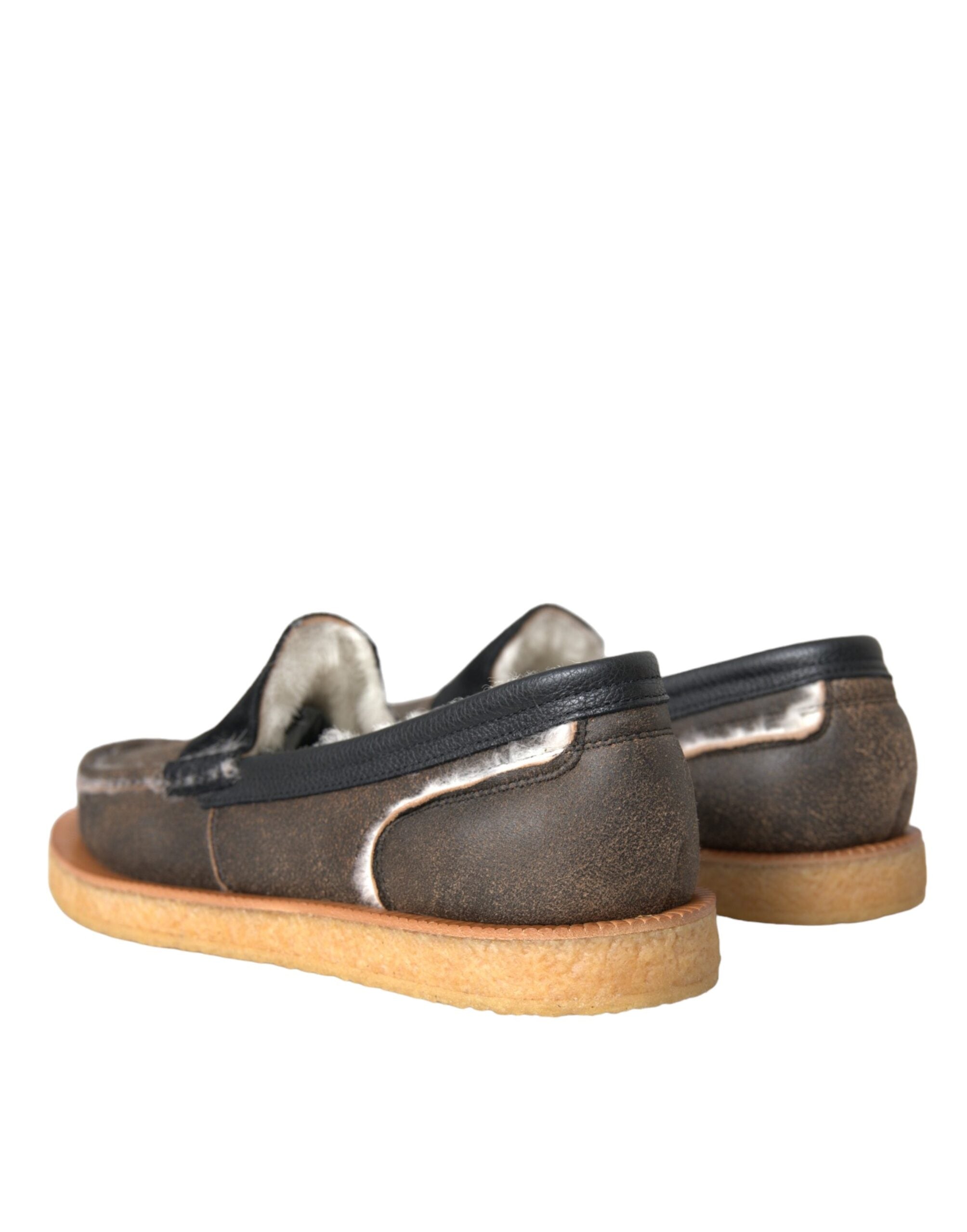 Dolce & Gabbana Bruna Svarta Päls Läderloafers Herrskor