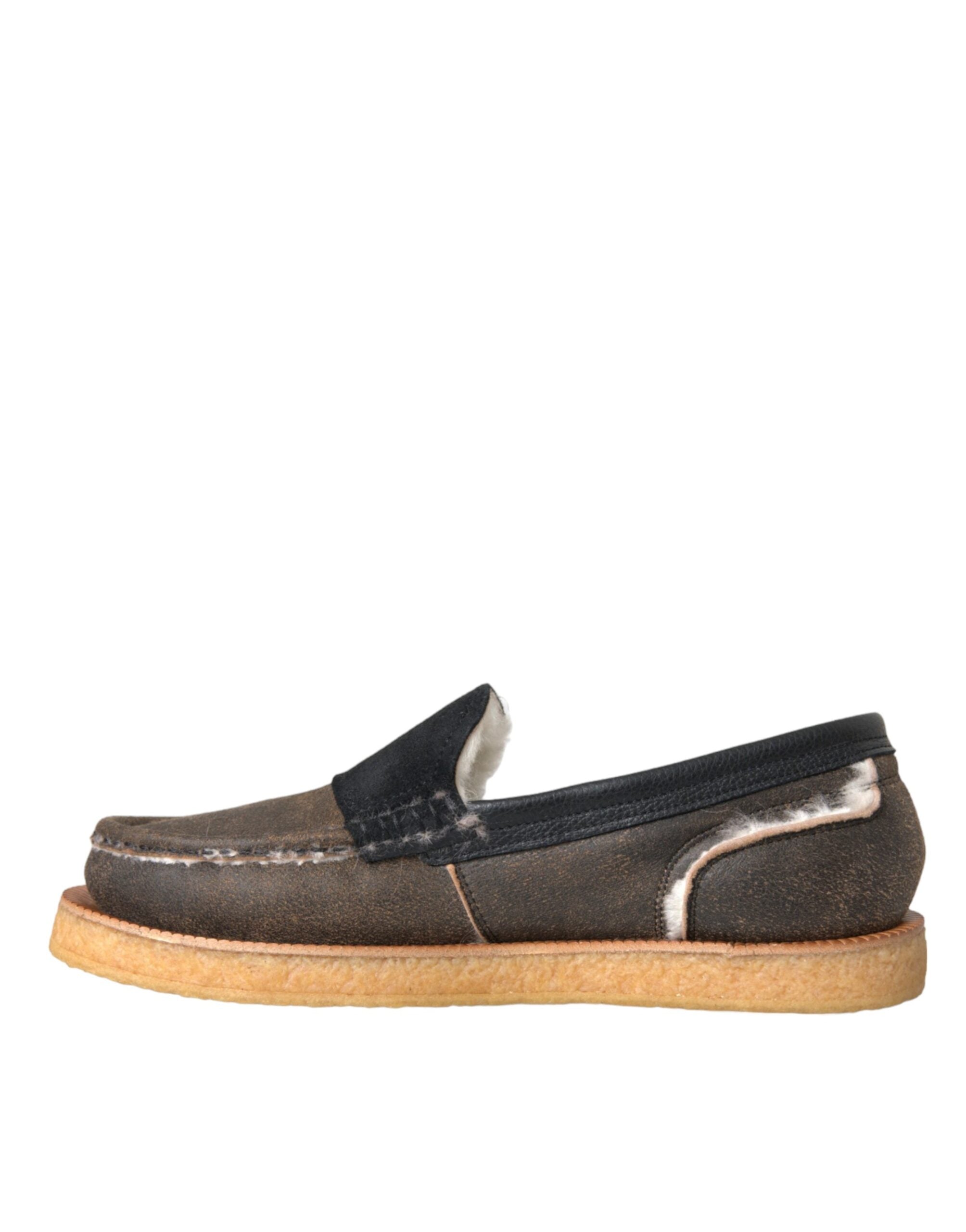 Dolce & Gabbana Bruna Svarta Päls Läderloafers Herrskor