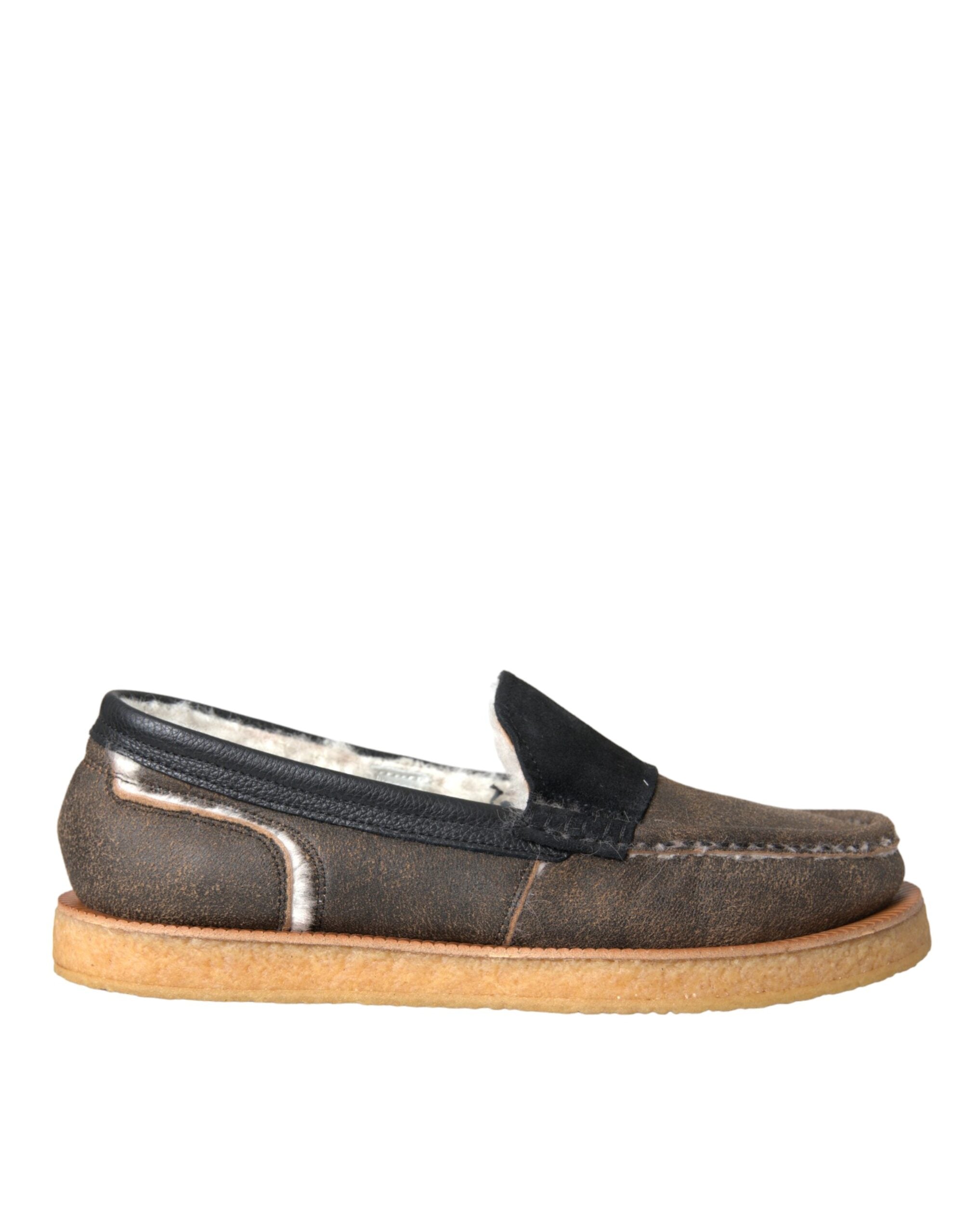 Dolce & Gabbana Bruna Svarta Päls Läderloafers Herrskor