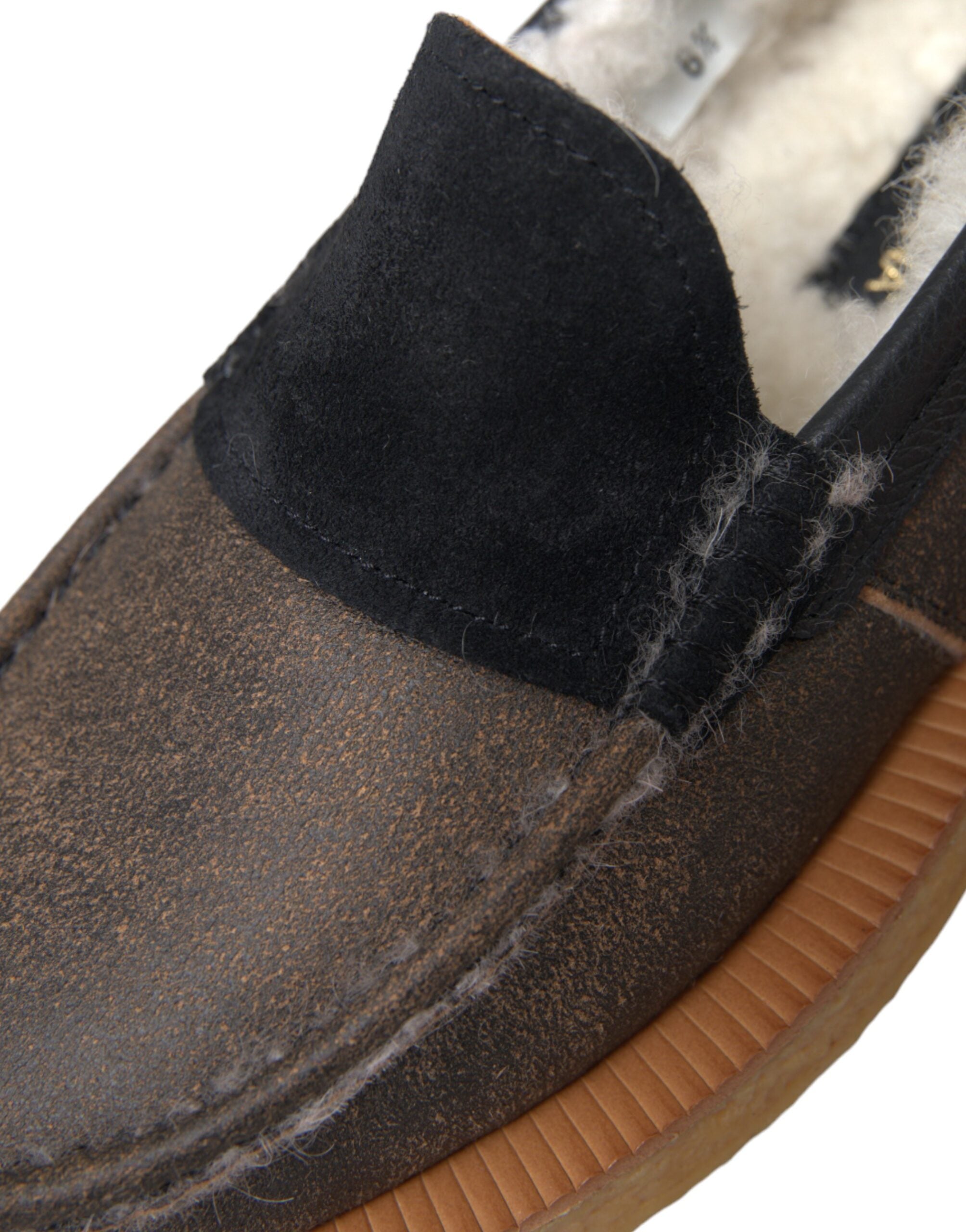 Dolce & Gabbana Bruna Svarta Päls Läderloafers Herrskor