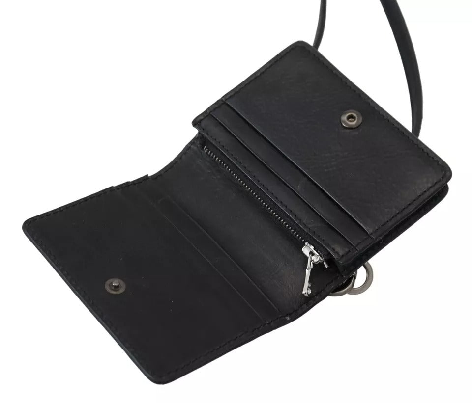 Dolce & Gabbana svart läderplånbok med dubbel axelrem och sling