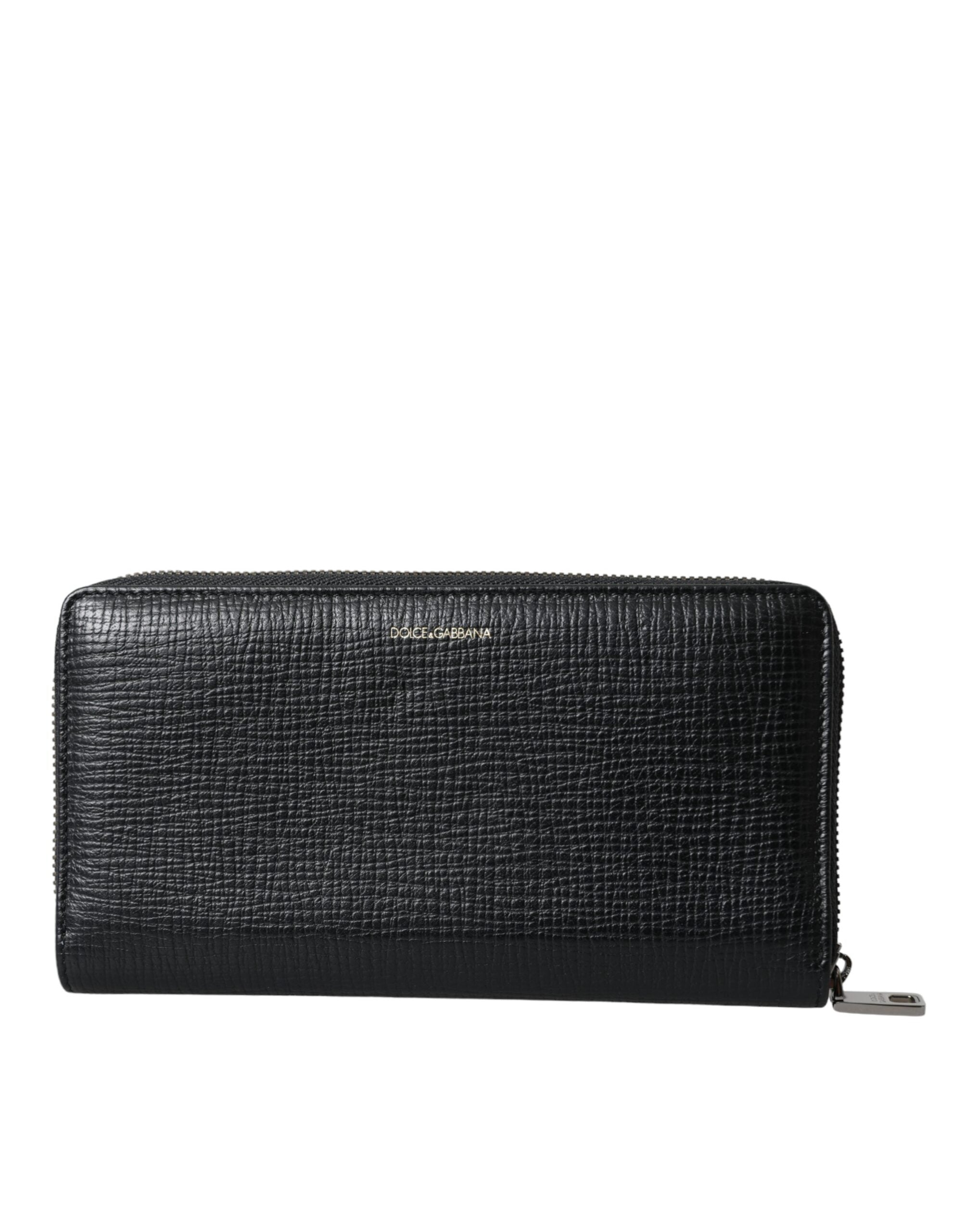 Dolce & Gabbana svart läderplånbok med logotyp och dragkedja runtom
