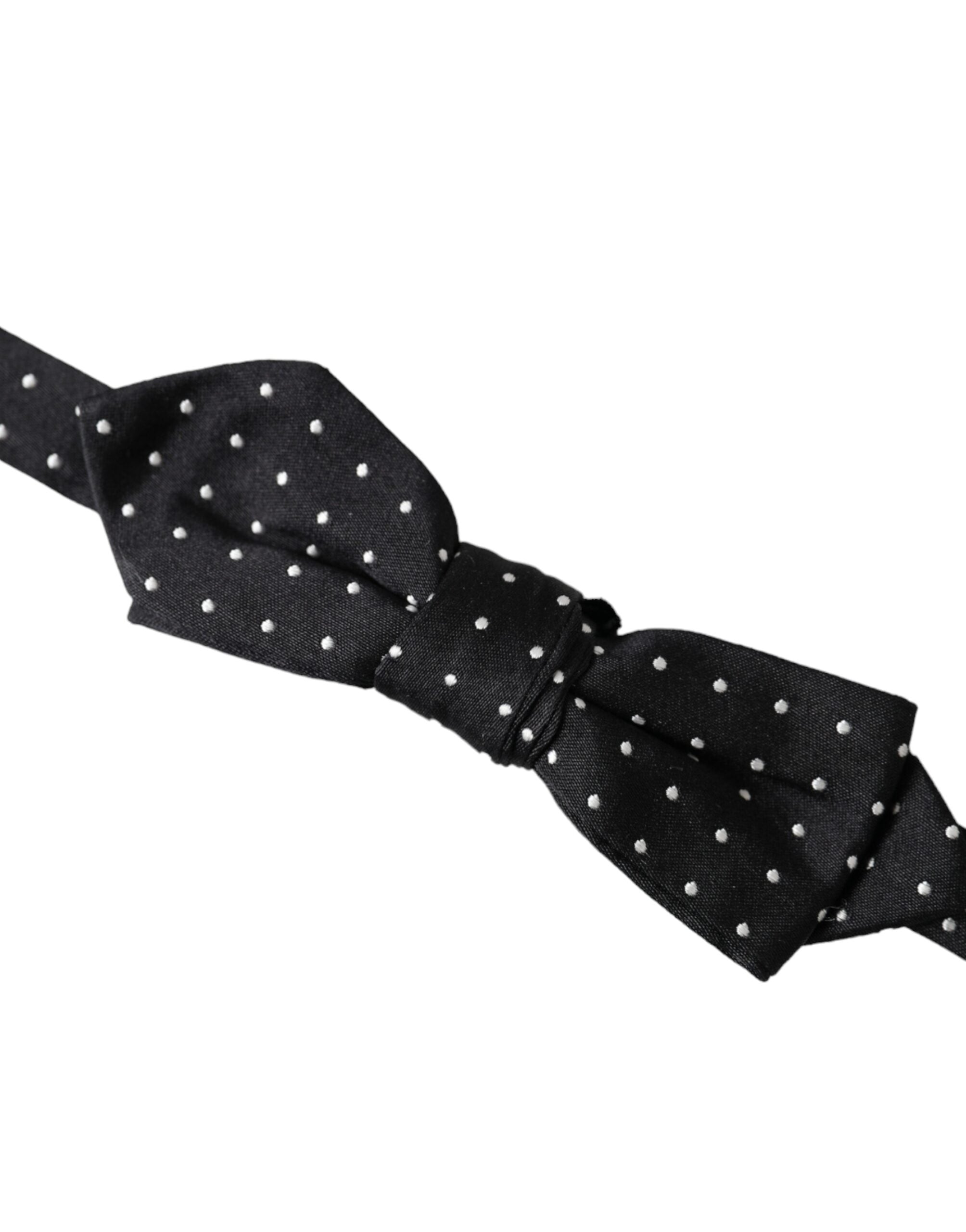 Dolce & Gabbana Svart Sidenprickig Justerbar Halsringning Herrfluga Papillon