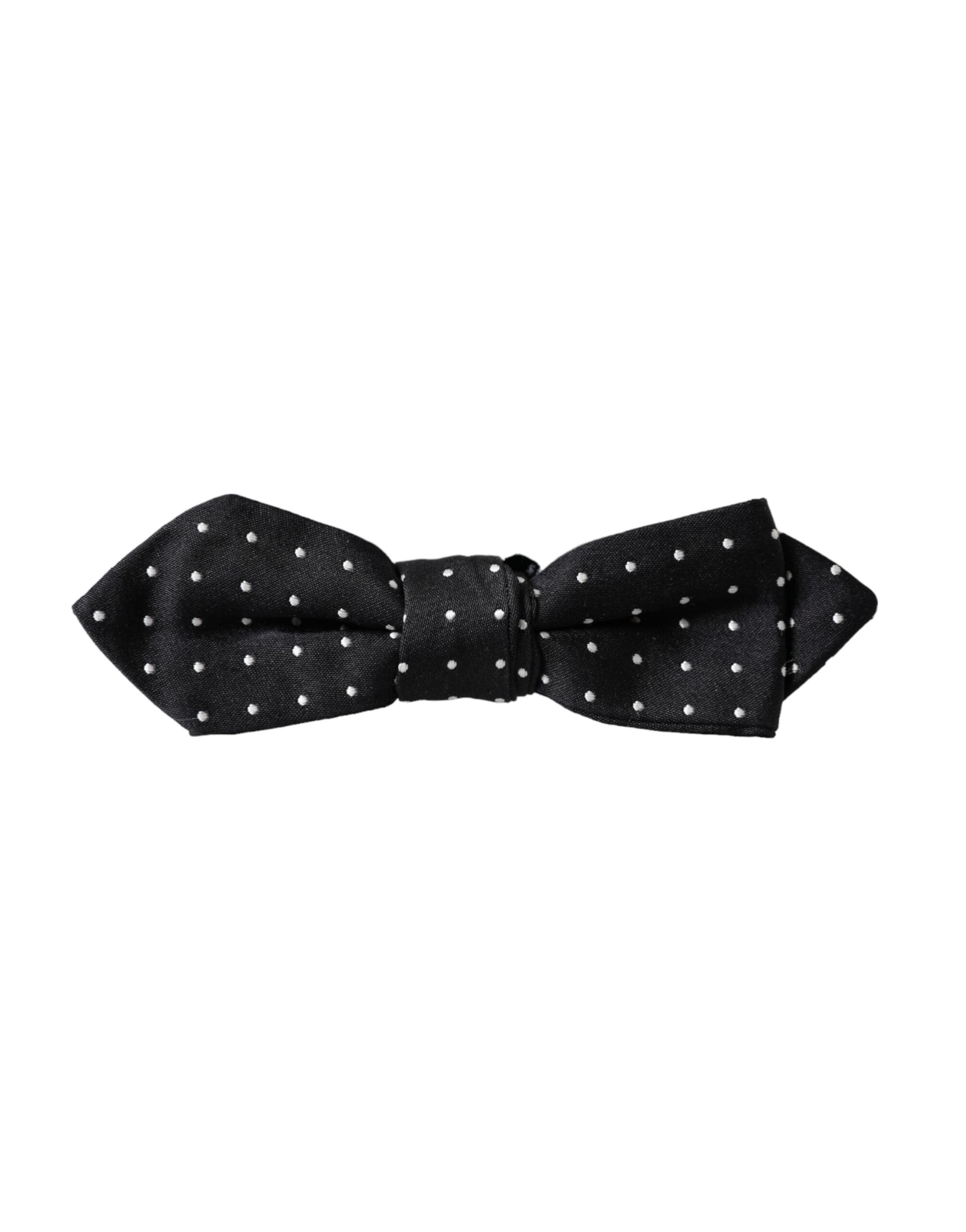 Dolce & Gabbana Svart Sidenprickig Justerbar Halsringning Herrfluga Papillon