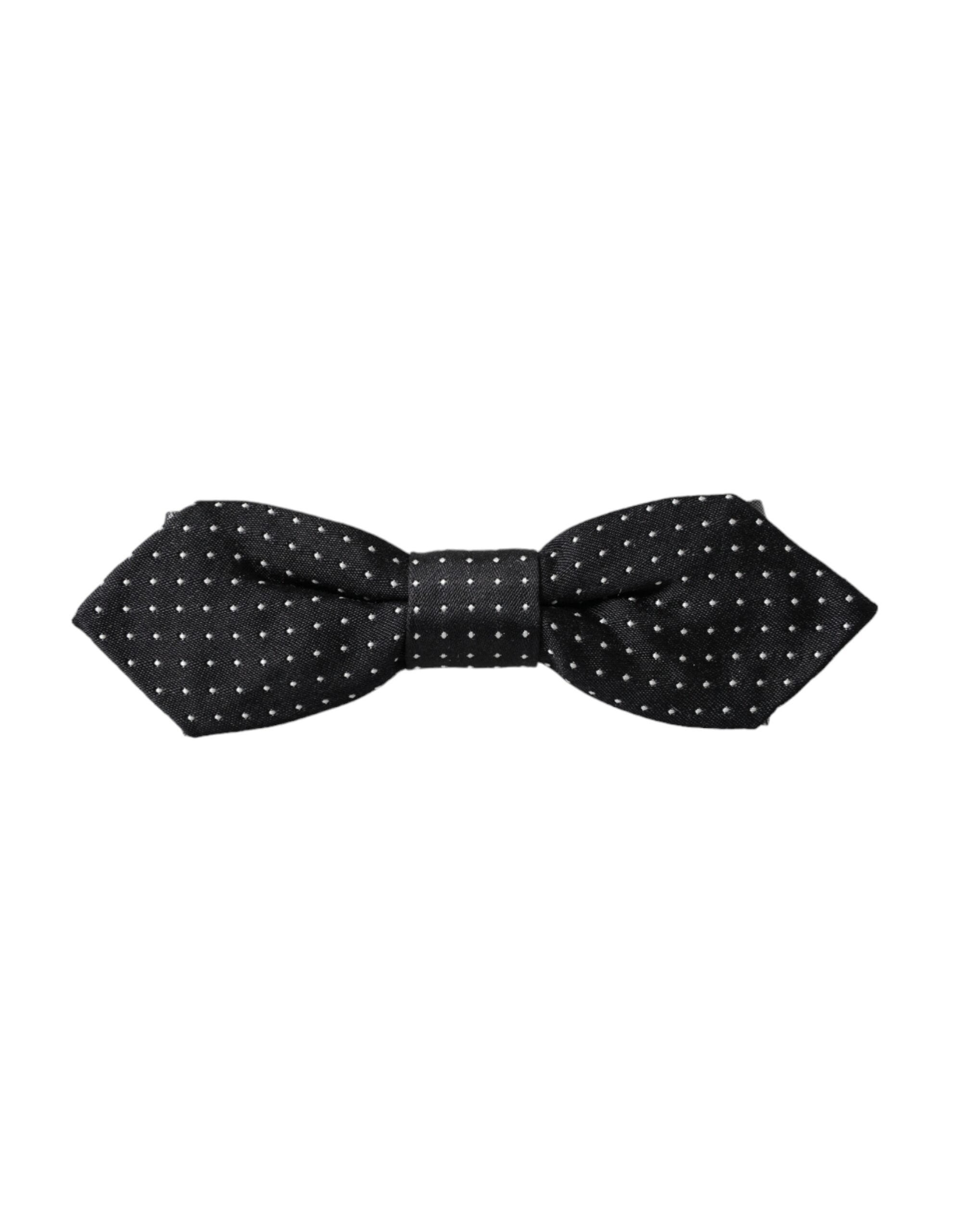 Dolce & Gabbana Svart Sidenprickig Justerbar Halsringning Herrfluga Papillon