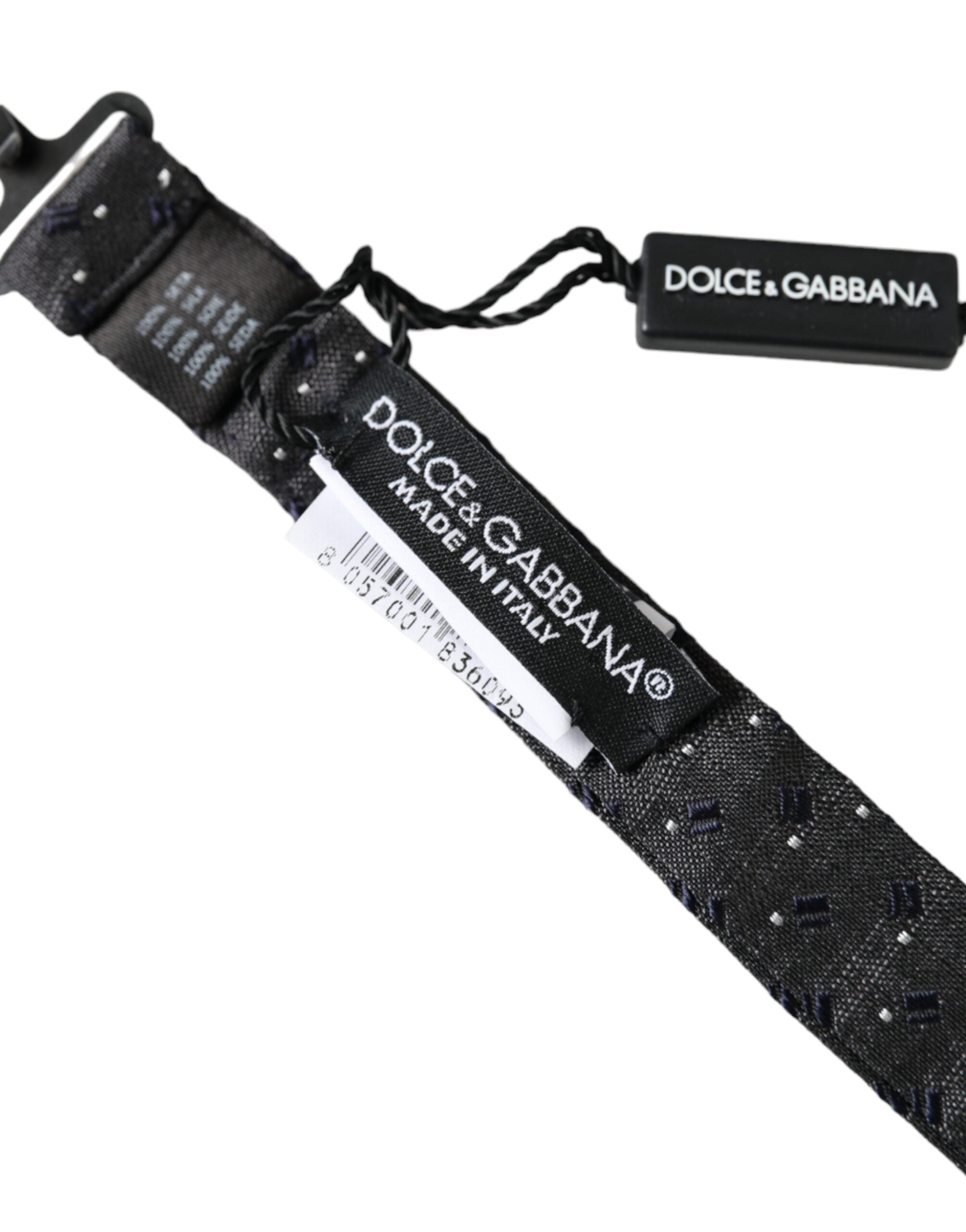 Dolce & Gabbana Svart Sidenmönstrad Justerbar Halsringning Herrfluga Papillon