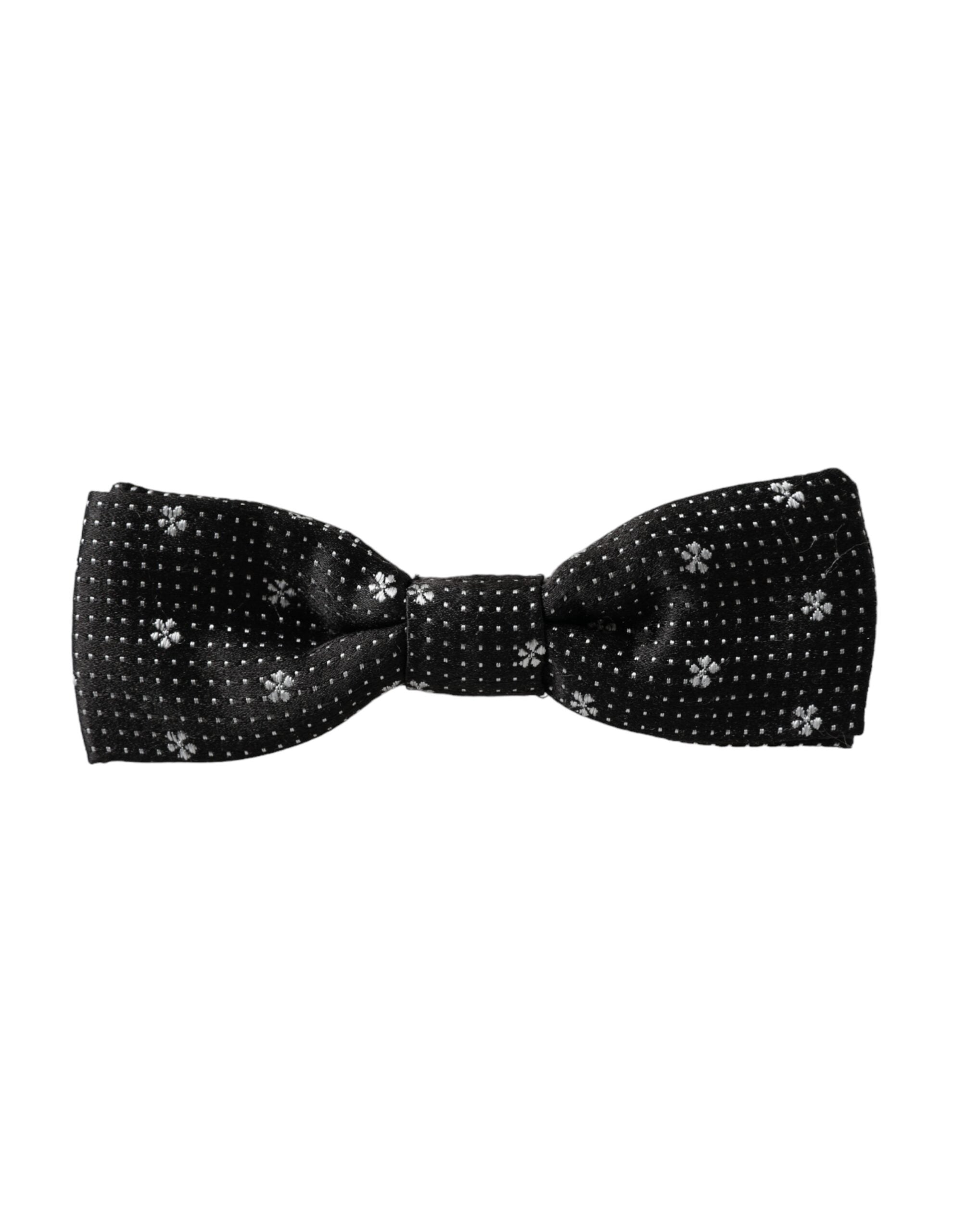 Dolce & Gabbana Svart Siden Blommig Justerbar Halsringning Herrfluga Papillon