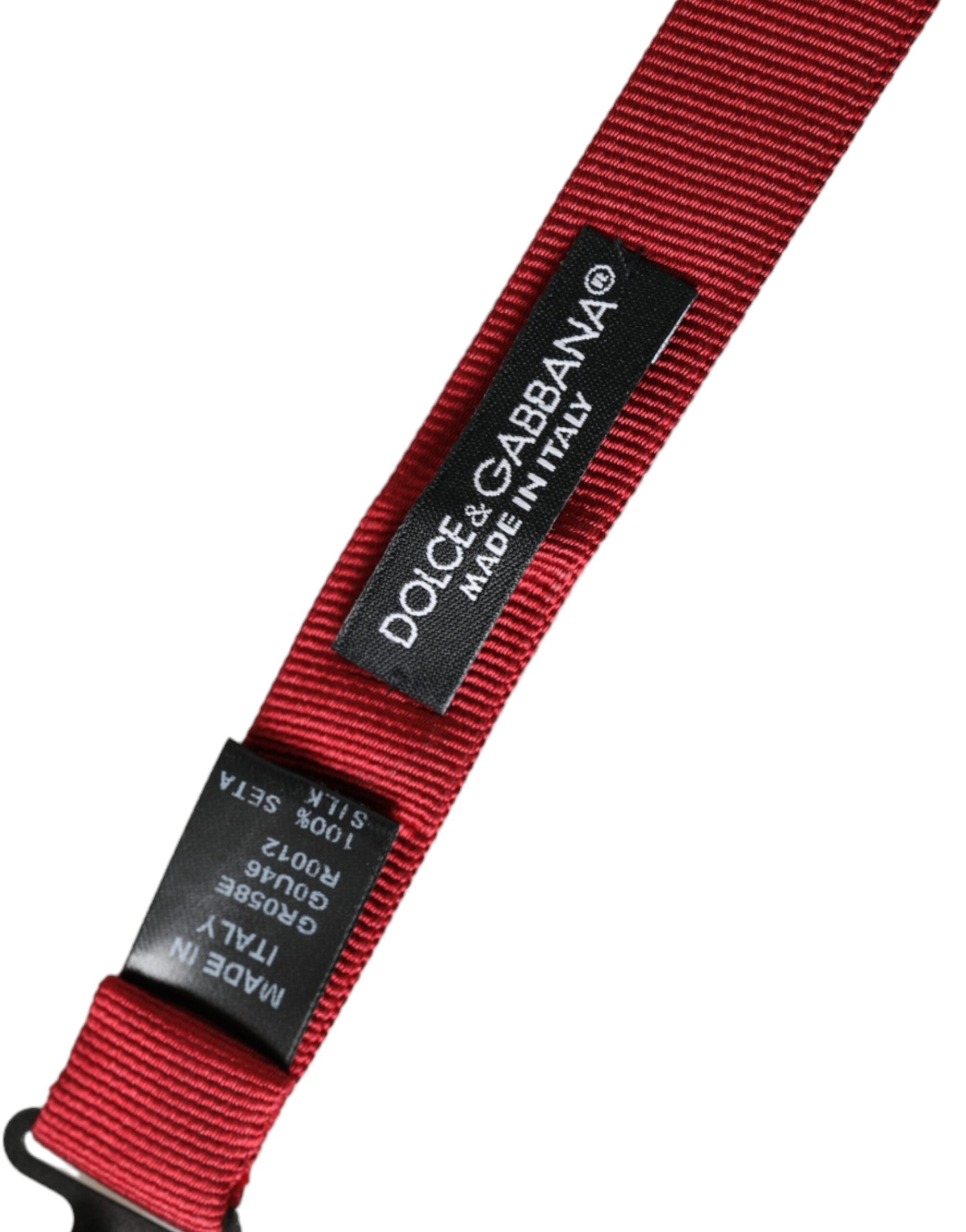 Dolce & Gabbana Röd Sidenjacquard Justerbar Halsringning Herrfluga